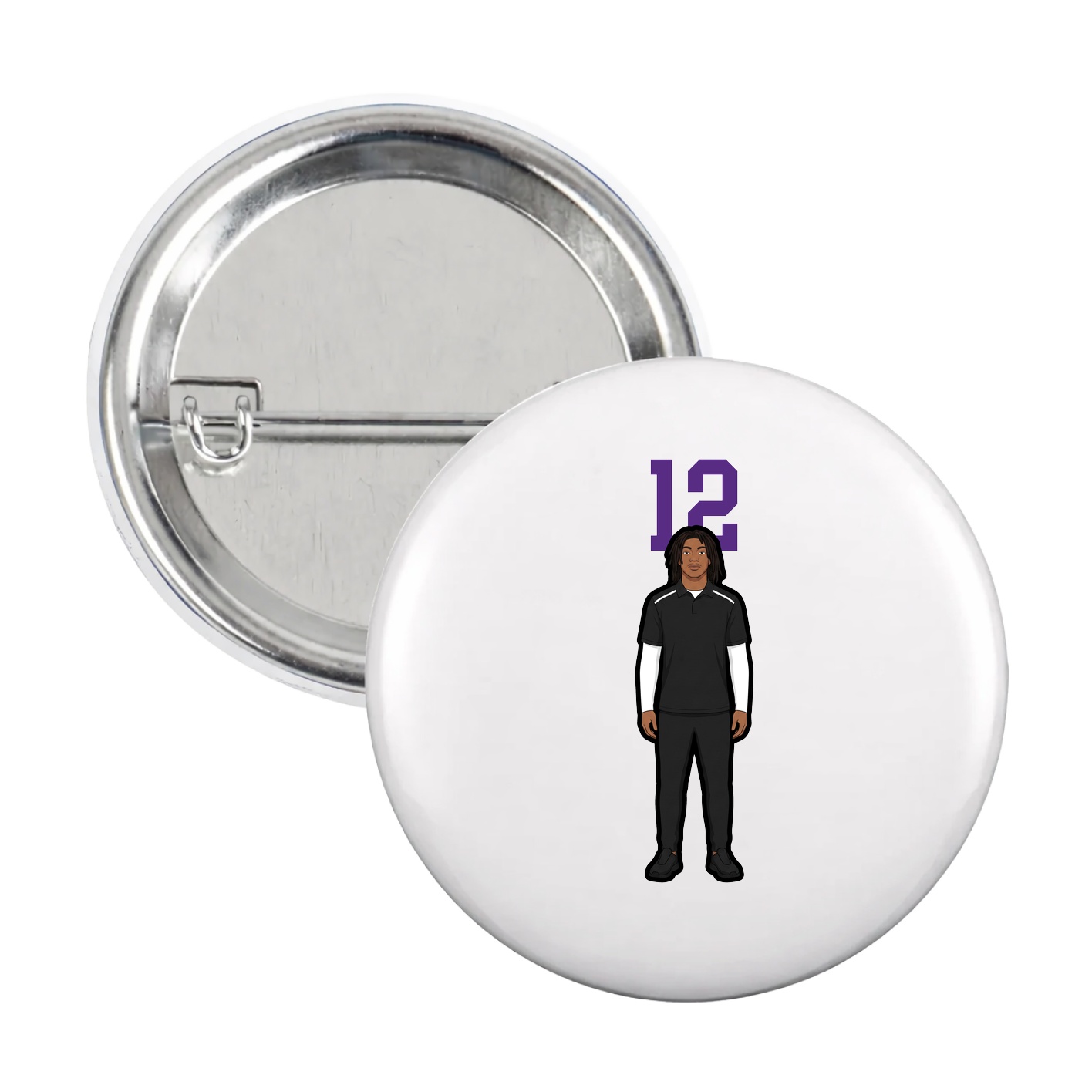 Game Day Button — Number Top in White