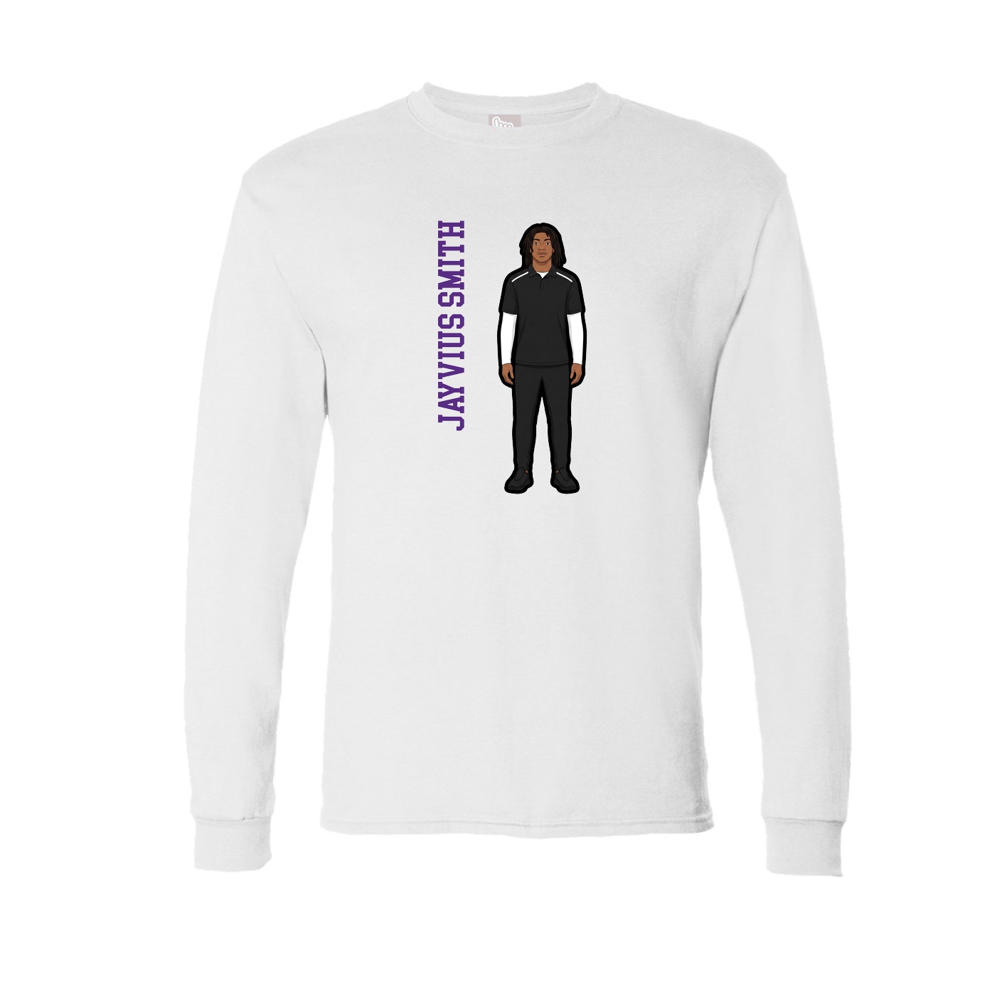 Long Sleeve Tee — Name Vertical in White