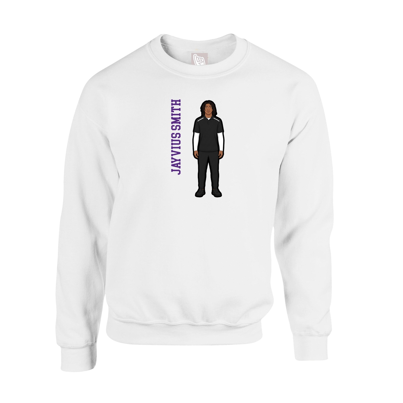 Fleece Crew — Name Vertical in White
