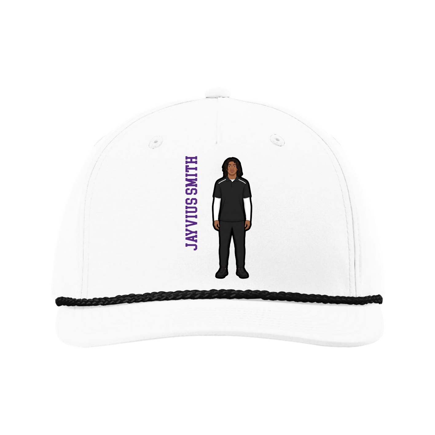 Five-Panel Classic Rope Cap — Name Vertical in White
