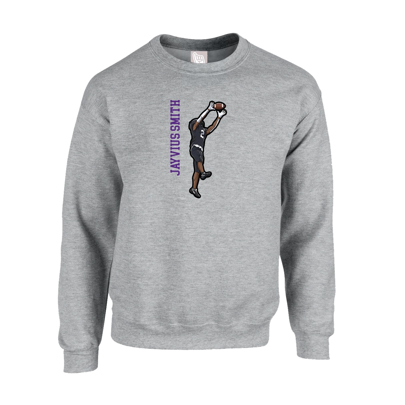 Fleece Crew — Name Vertical in Grey