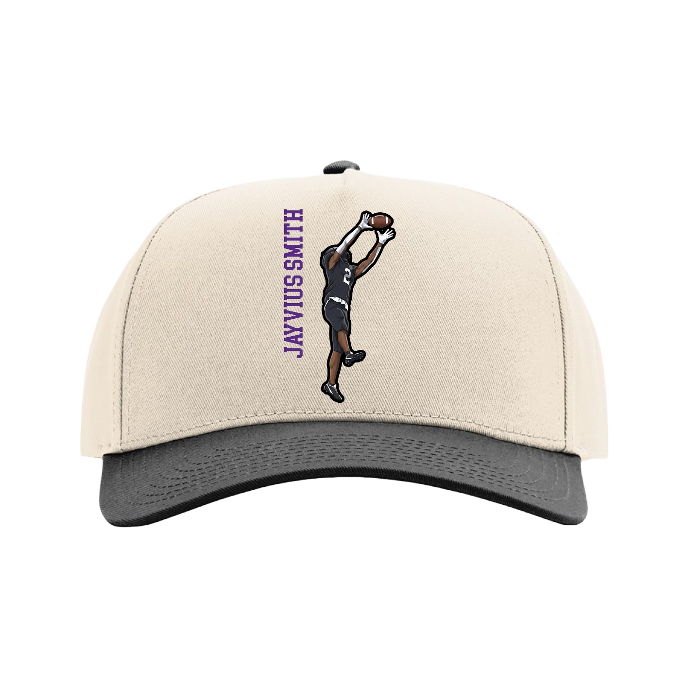 Full Fabric Five-Panel Champ Cap — Name Vertical in Cream/Black