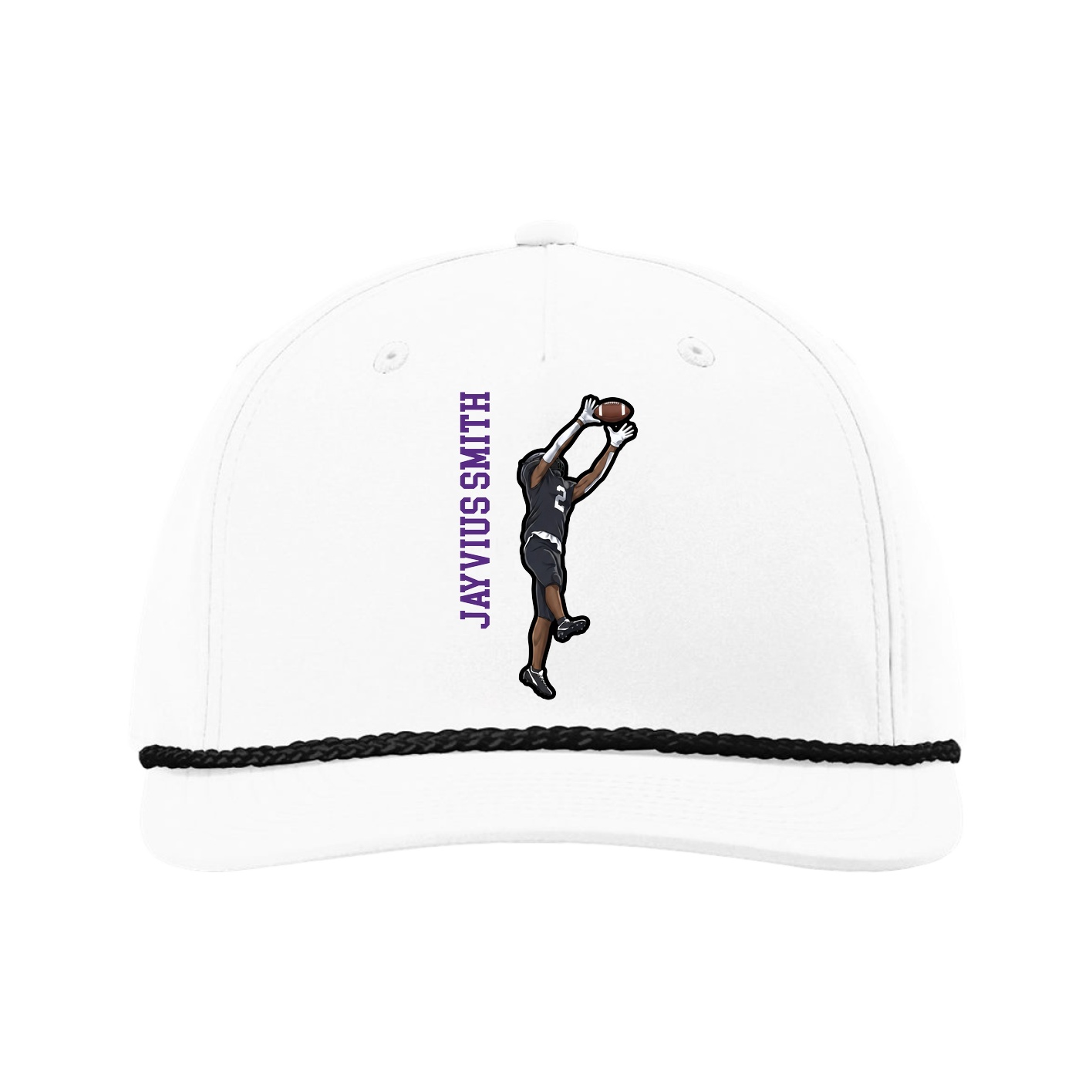 Five-Panel Classic Rope Cap — Name Vertical in White