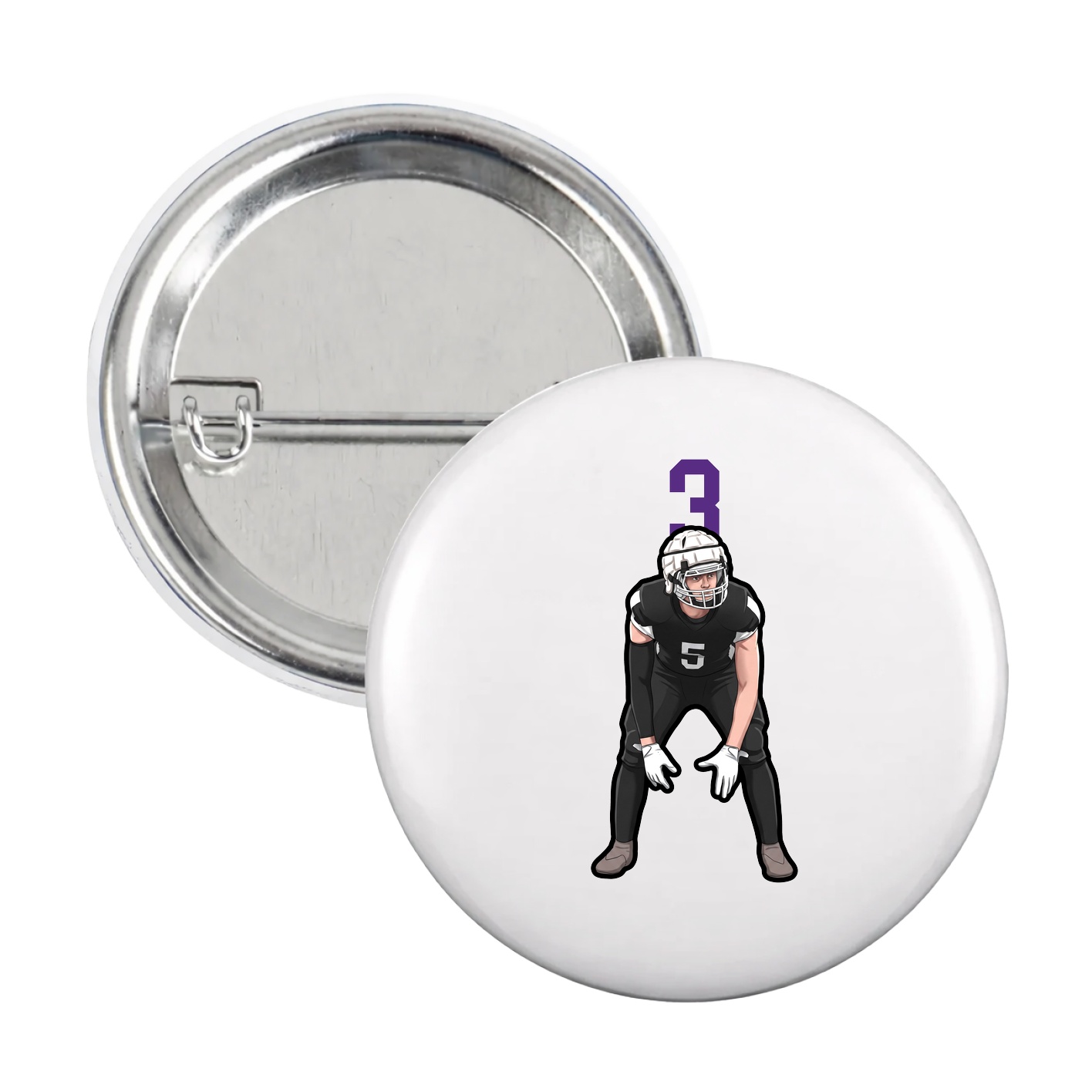 Game Day Button — Number Top in White