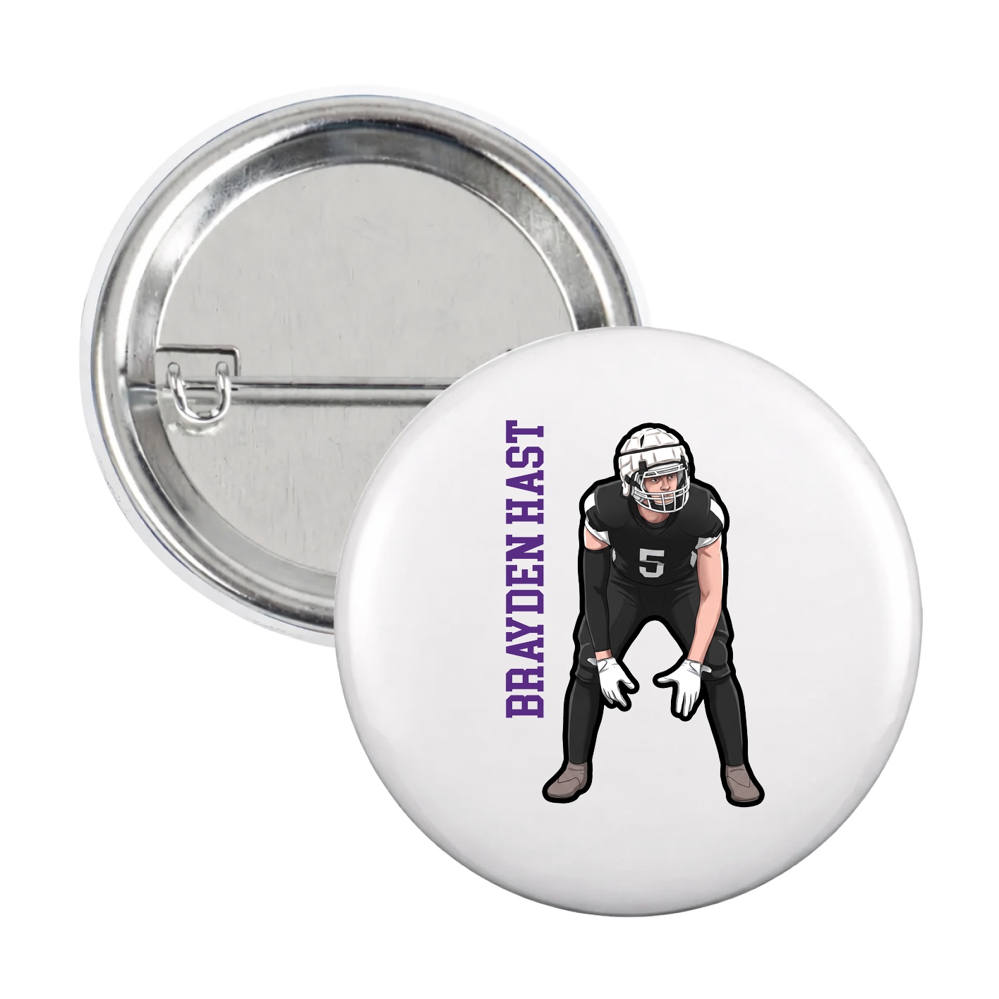 Game Day Button — Name Vertical in White