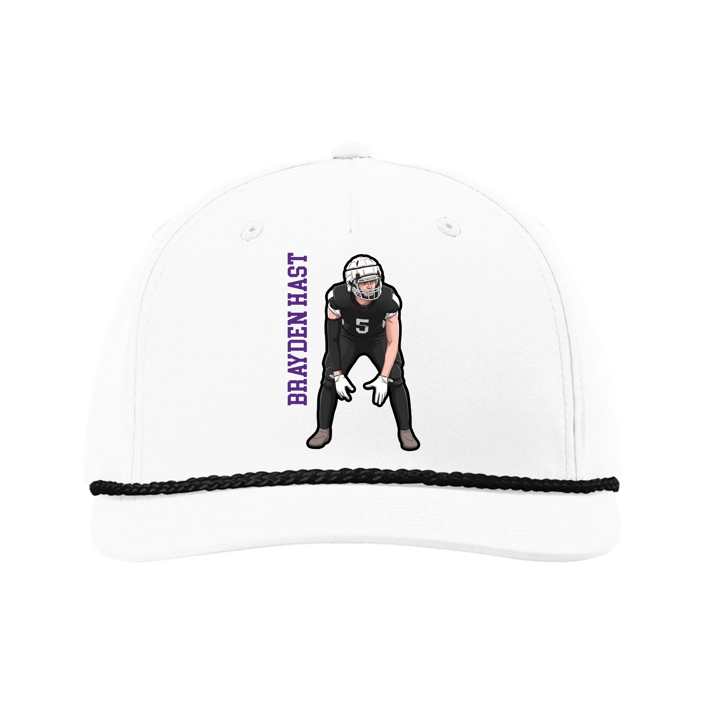 Five-Panel Classic Rope Cap — Name Vertical in White