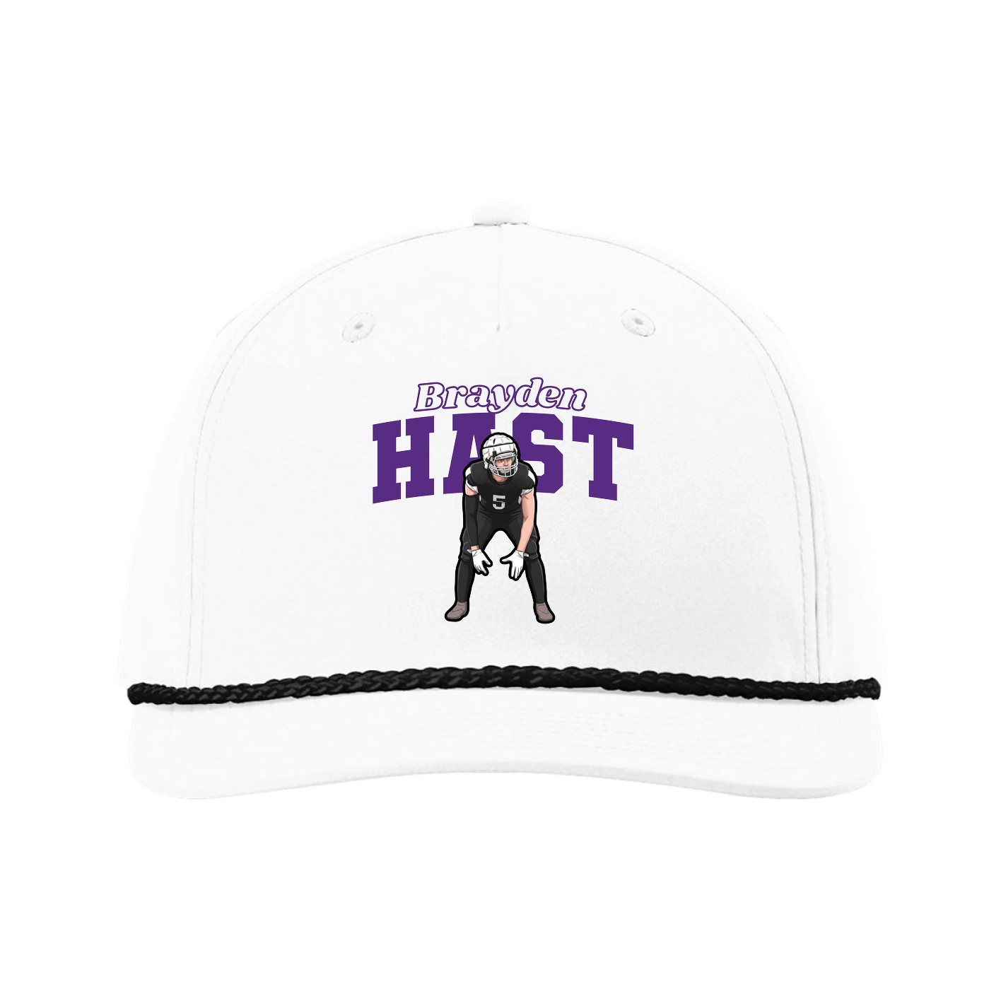Five-Panel Classic Rope Cap — Name Arch in White