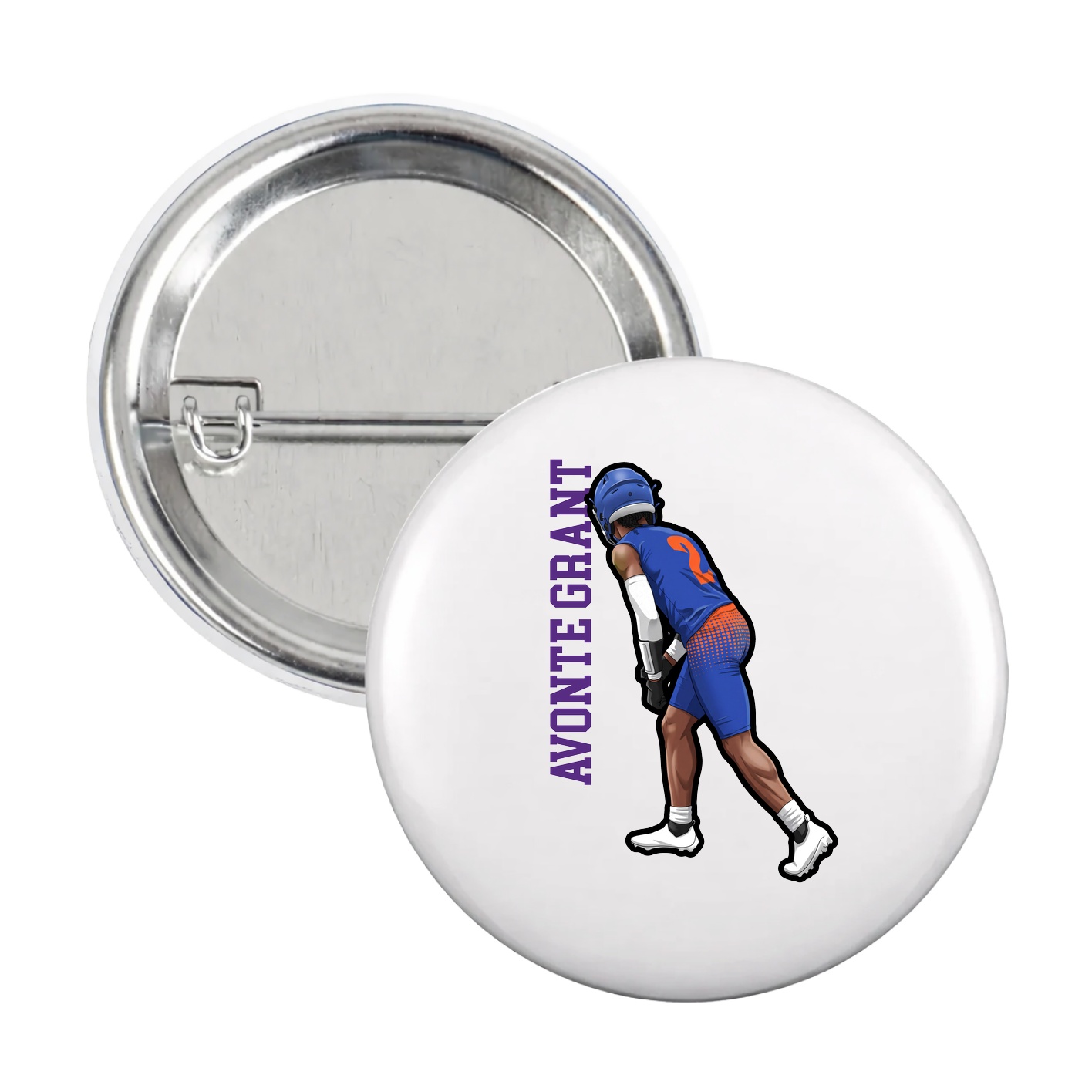 Game Day Button — Name Vertical in White