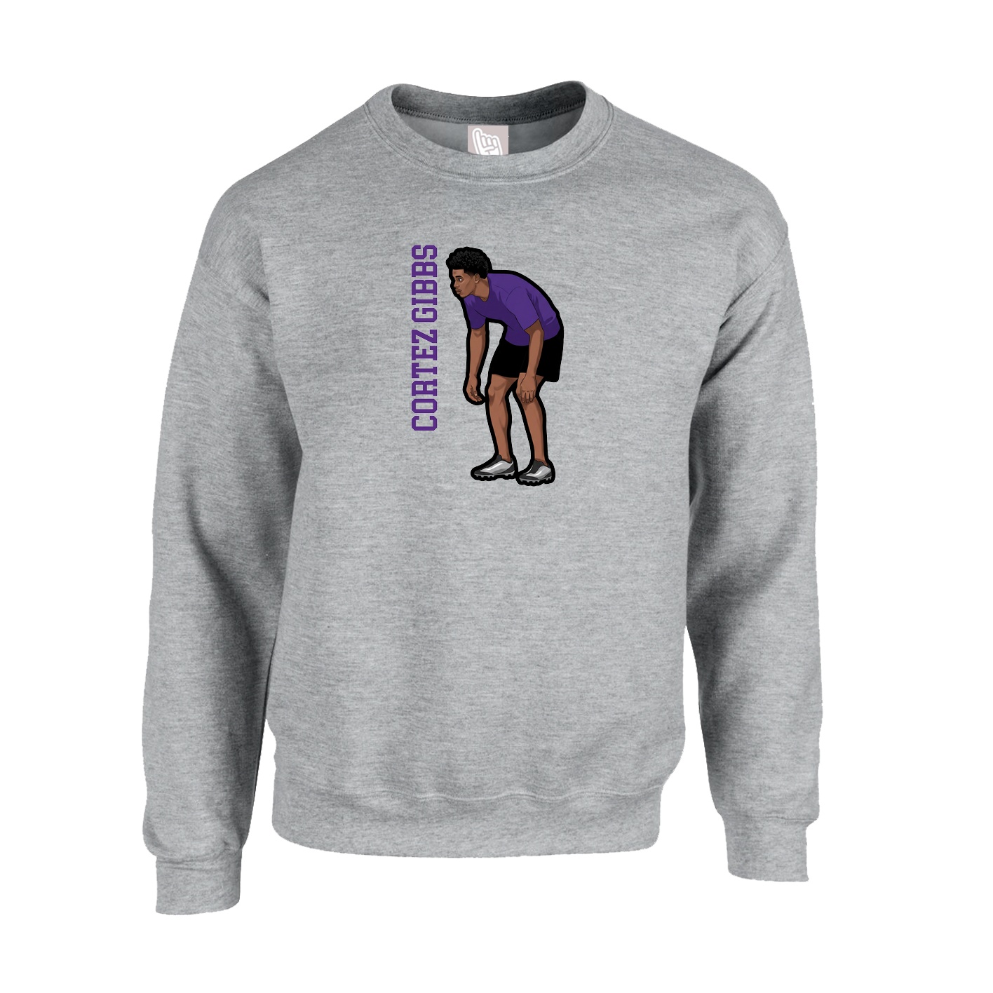 Fleece Crew — Name Vertical in Grey