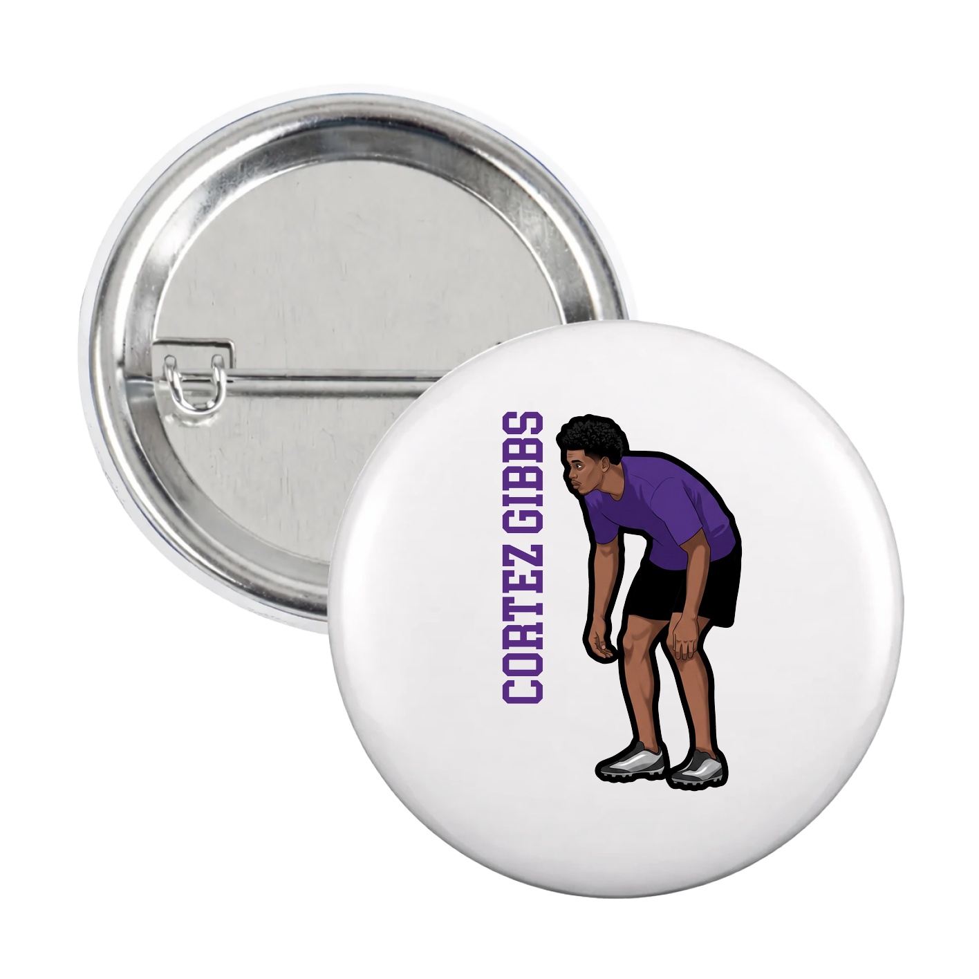 Game Day Button — Name Vertical in White
