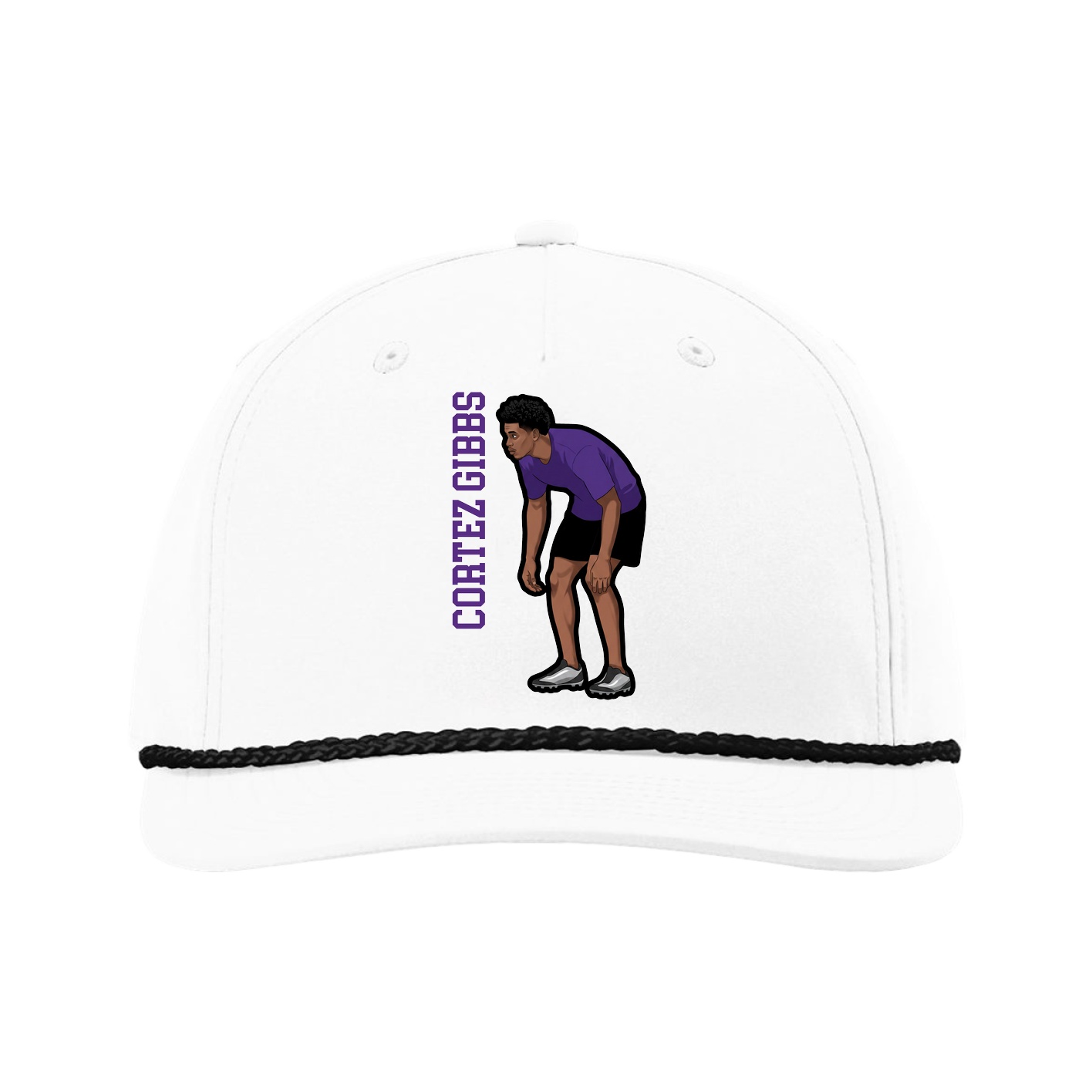 Five-Panel Classic Rope Cap — Name Vertical in White