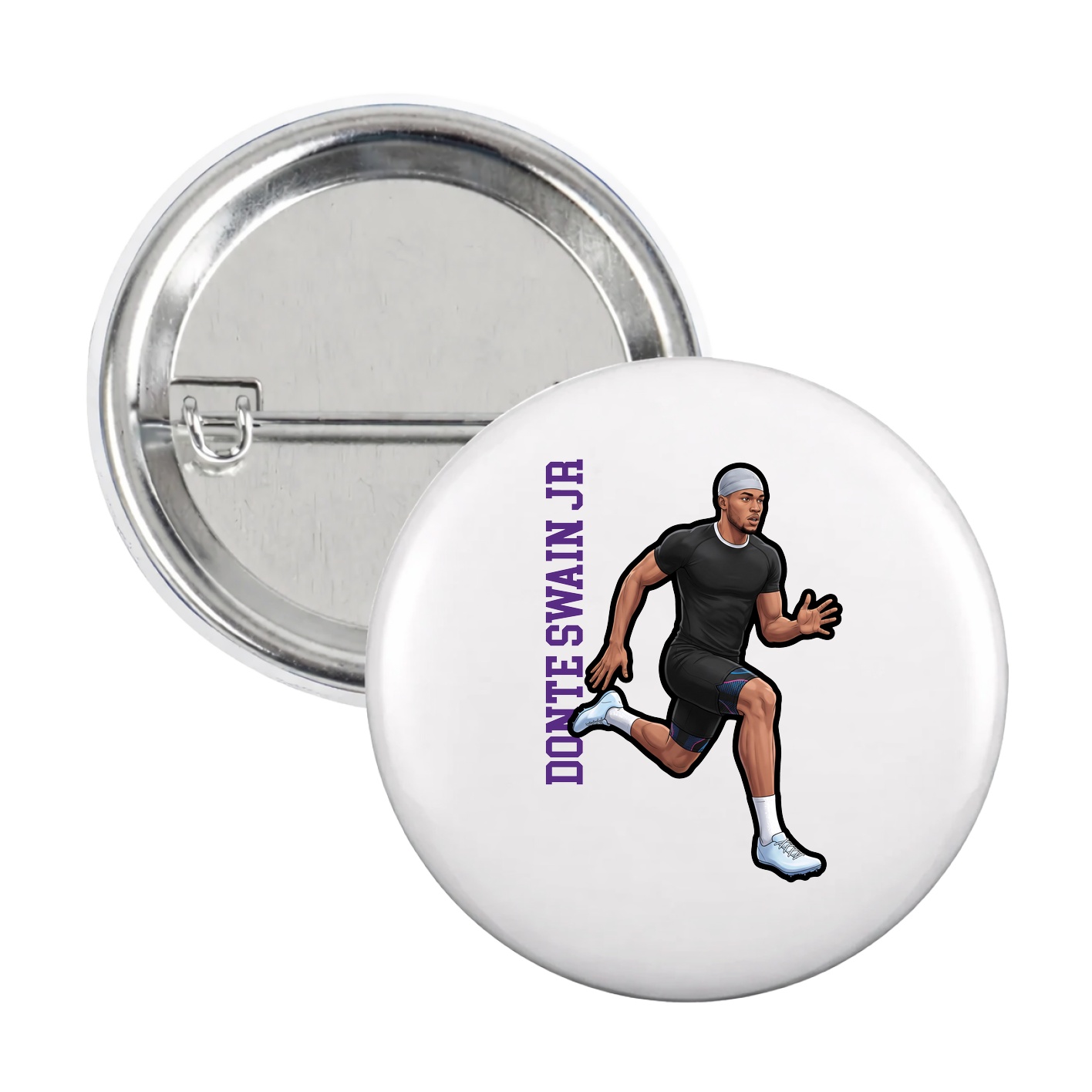 Game Day Button — Name Vertical in White