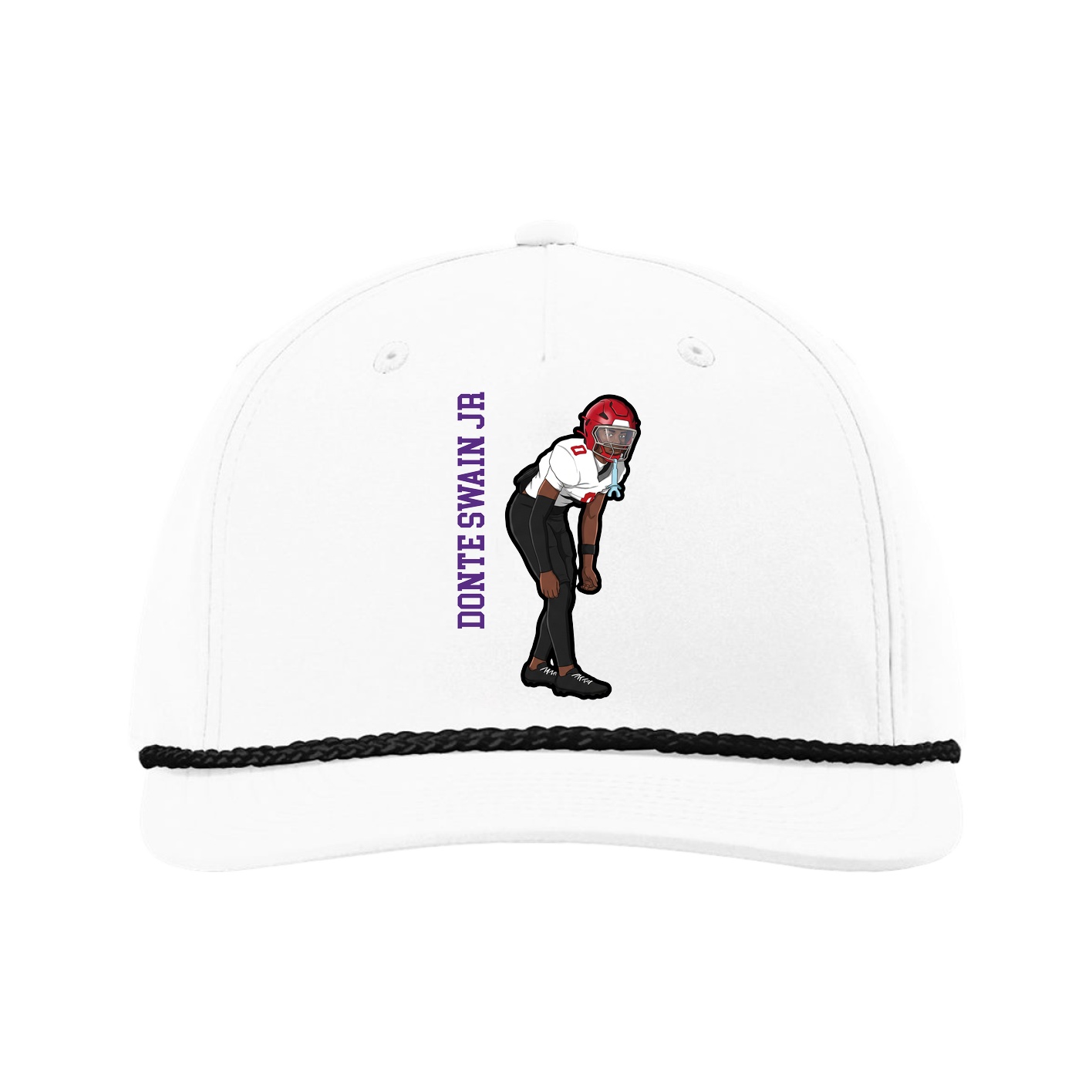 Five-Panel Classic Rope Cap — Name Vertical in White