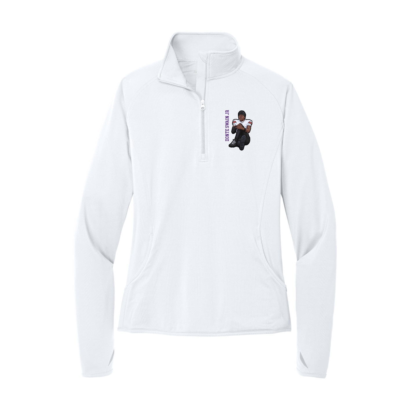Women's Q-Zip Pullover — Name Vertical in White