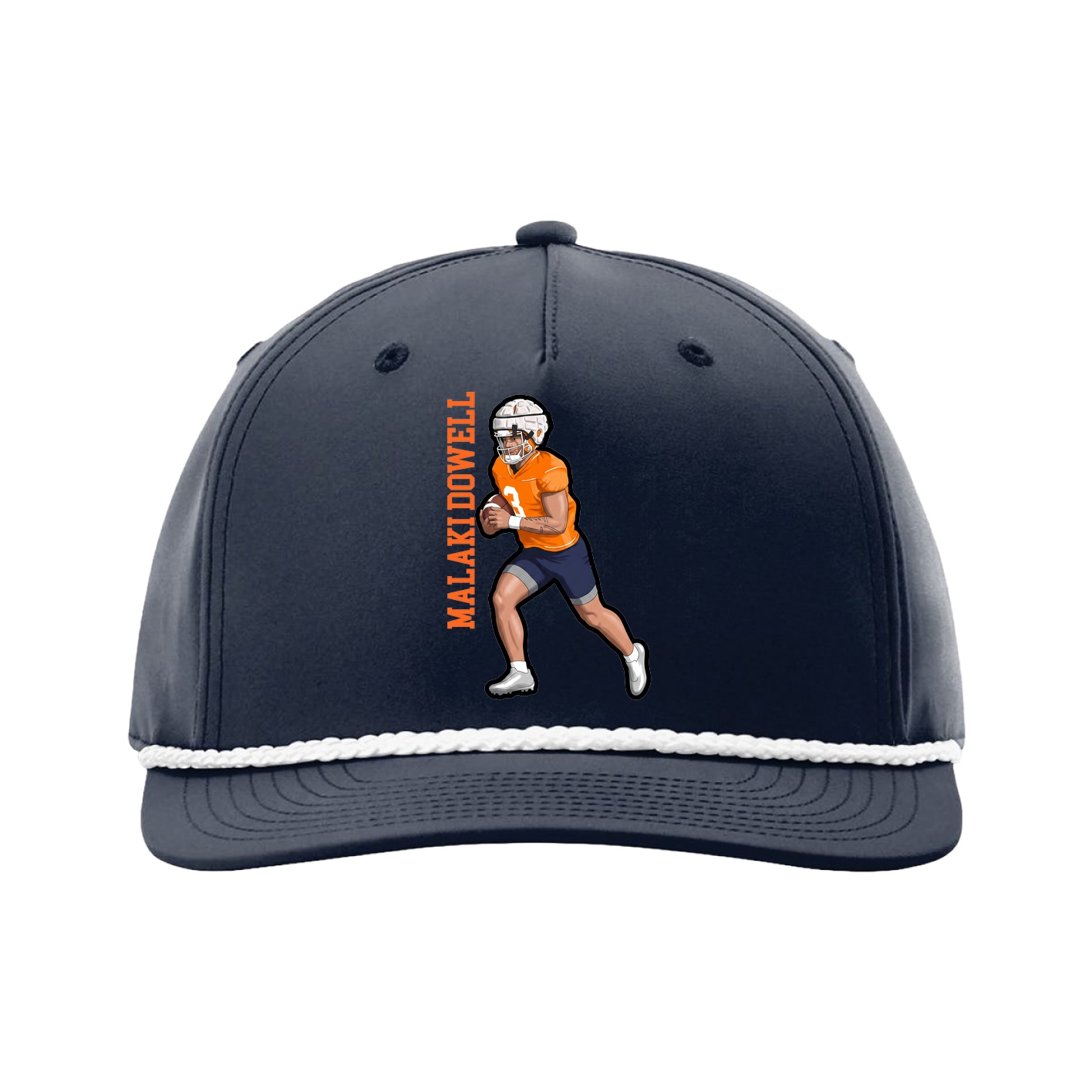Five-Panel Classic Rope Cap — Name Vertical in Navy