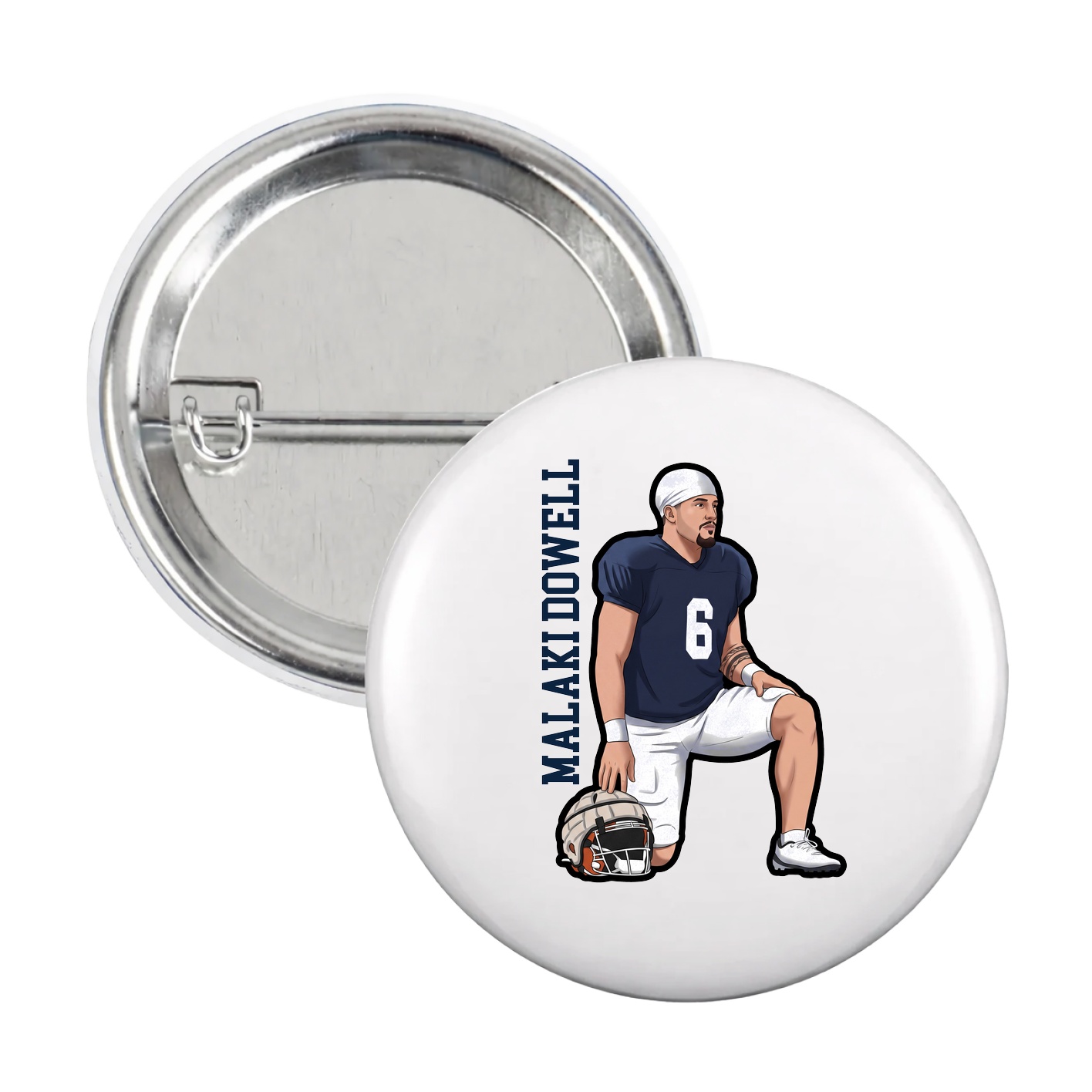Game Day Button — Name Vertical in White