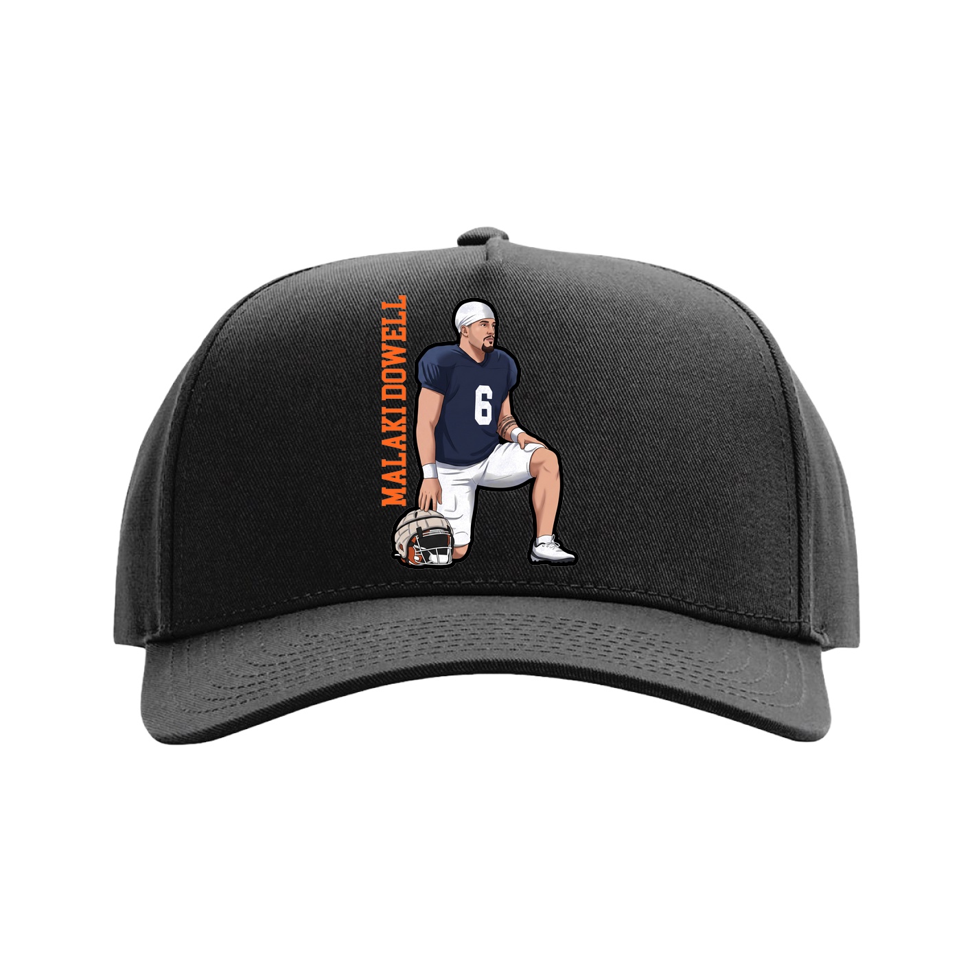 Full Fabric Five-Panel Champ Cap — Name Vertical in Black