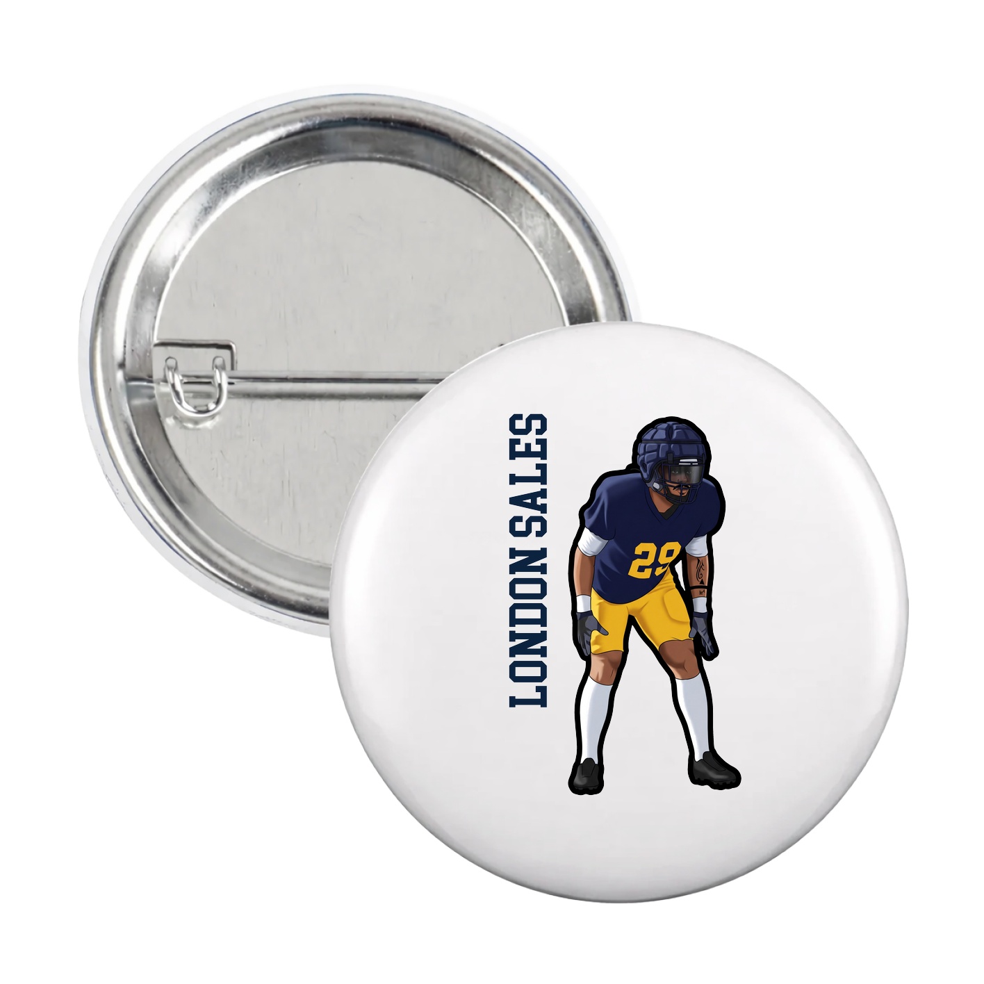 Game Day Button — Name Vertical in White