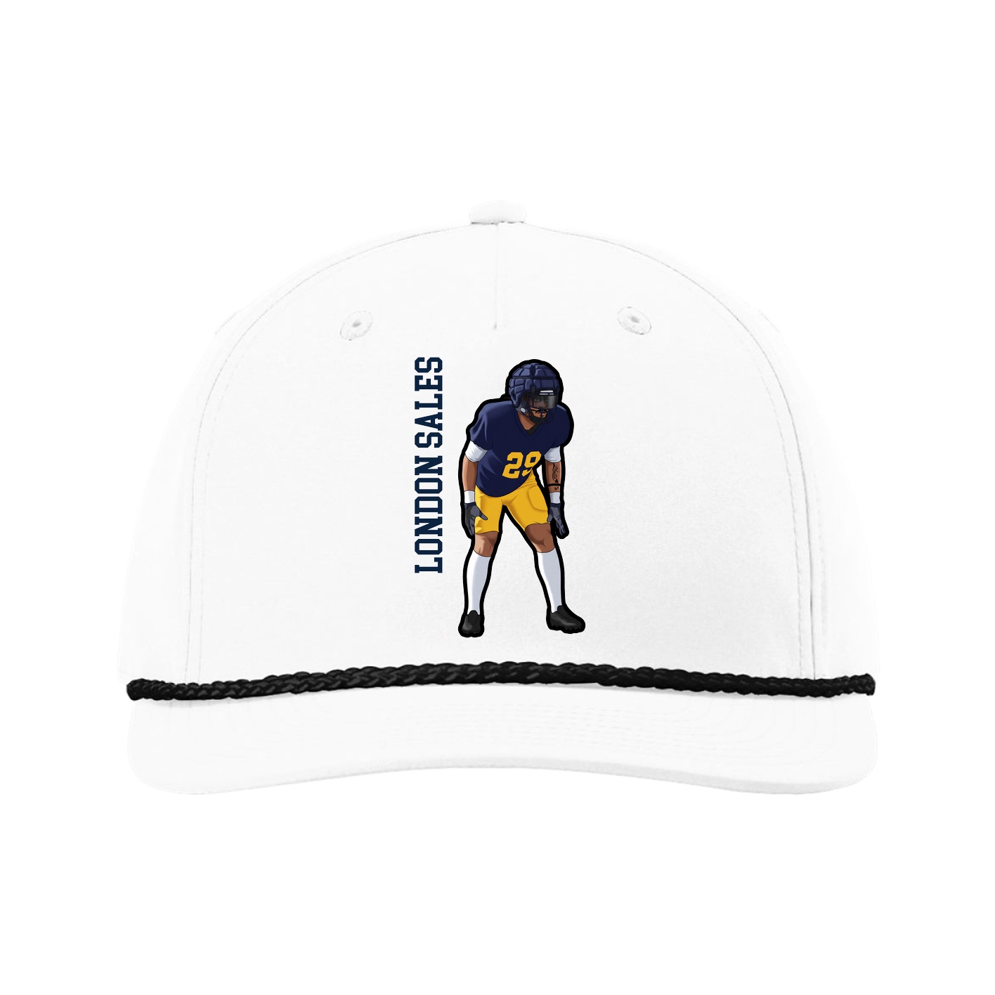 Five-Panel Classic Rope Cap — Name Vertical in White