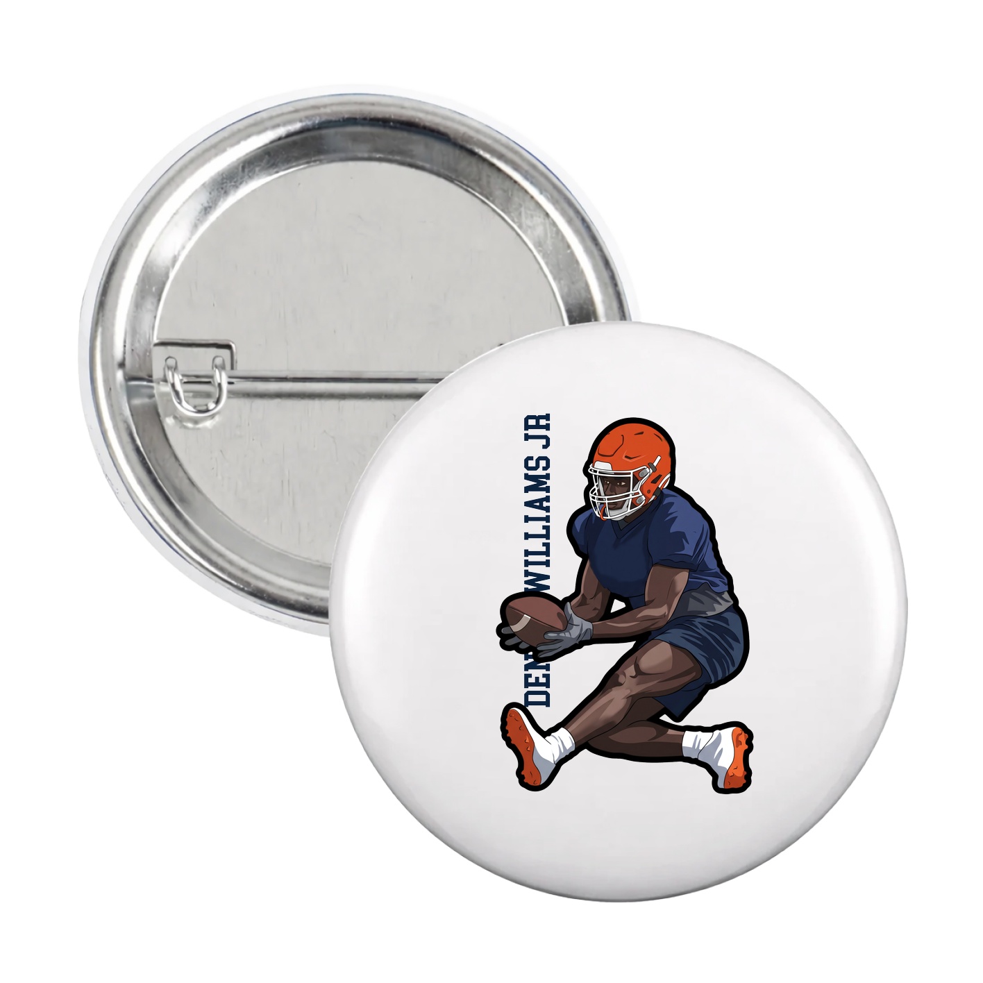 Game Day Button — Name Vertical in White