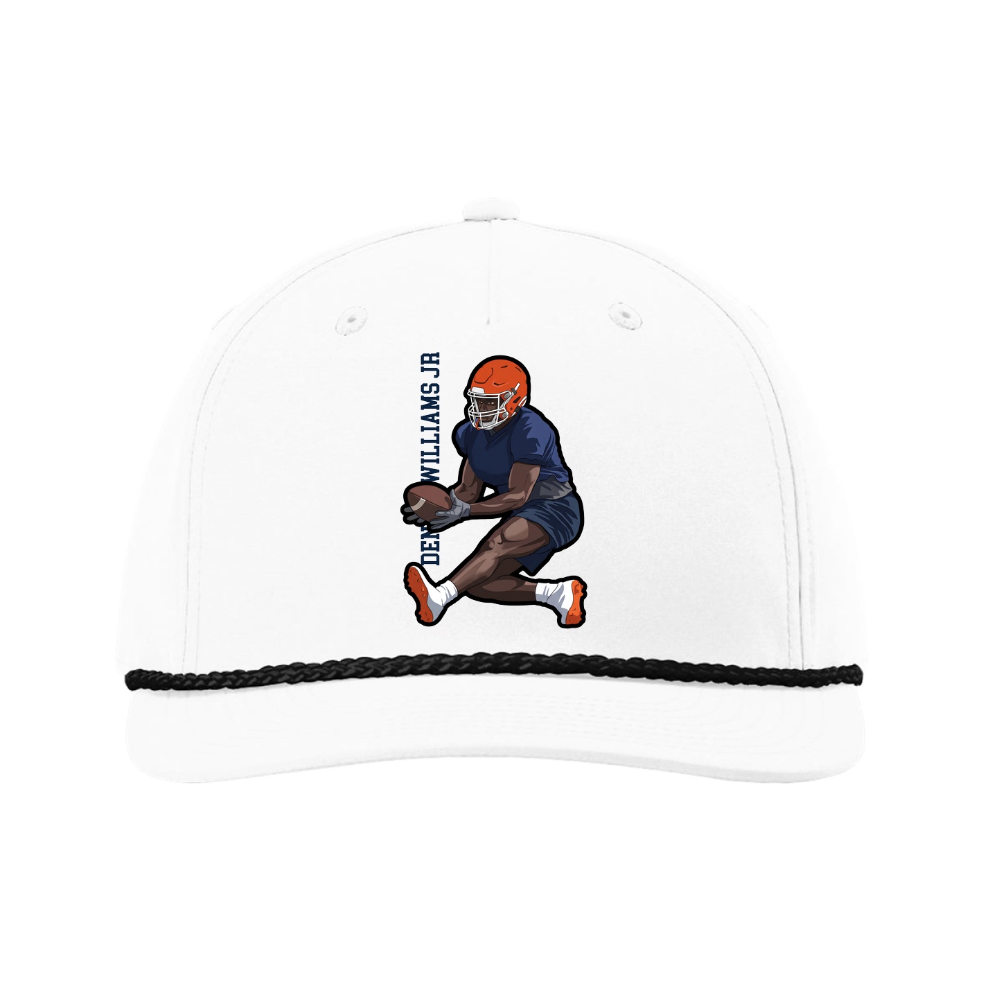 Five-Panel Classic Rope Cap — Name Vertical in White