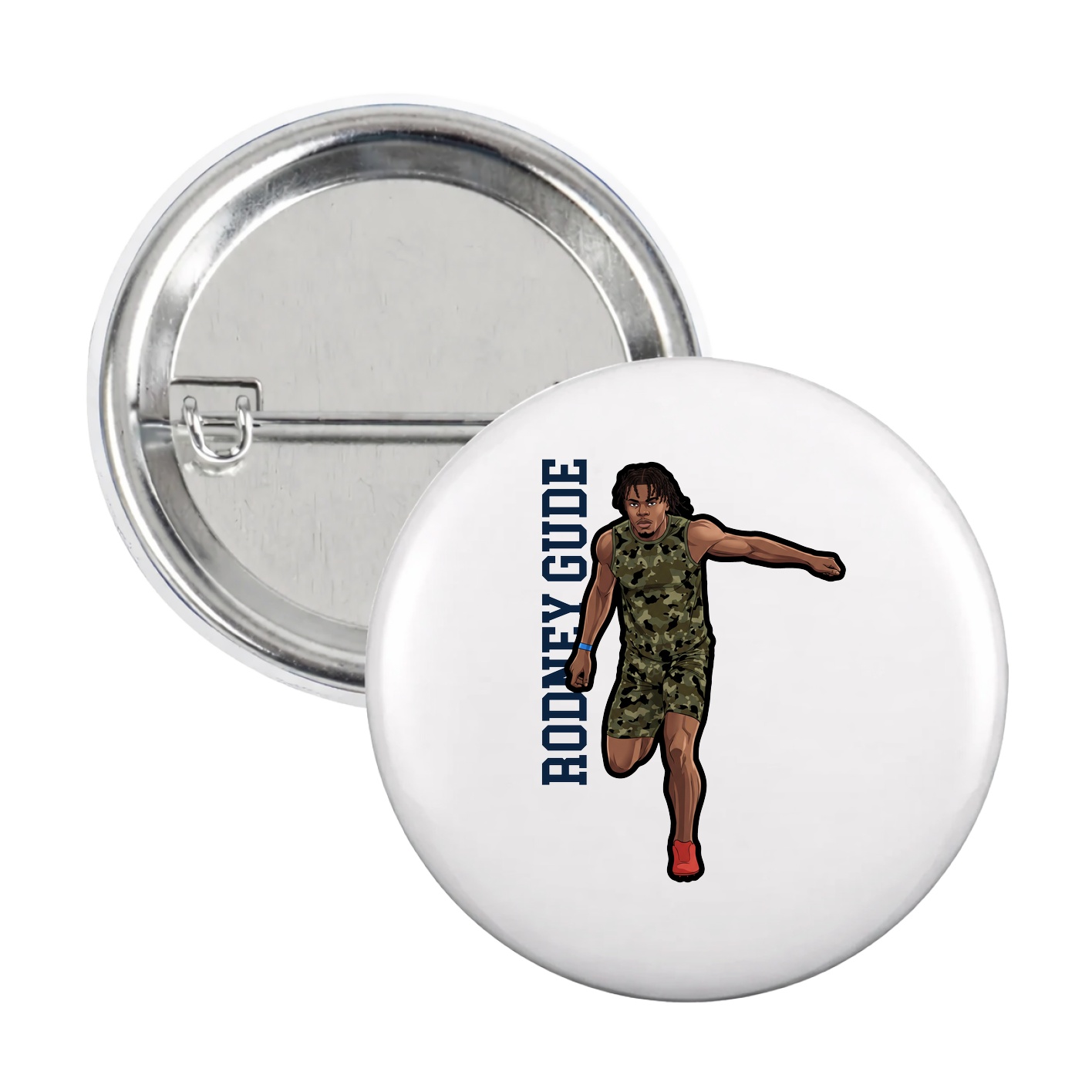 Game Day Button — Name Vertical in White