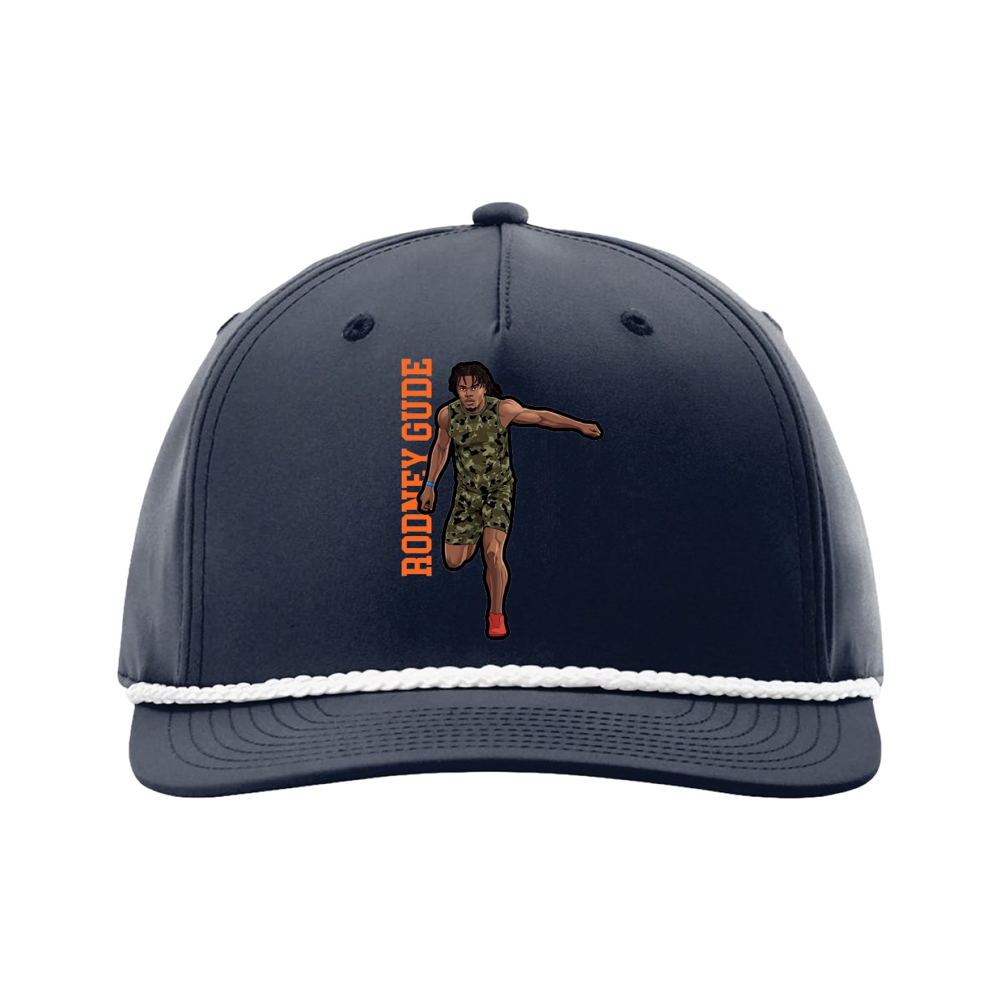 Five-Panel Classic Rope Cap — Name Vertical in Navy