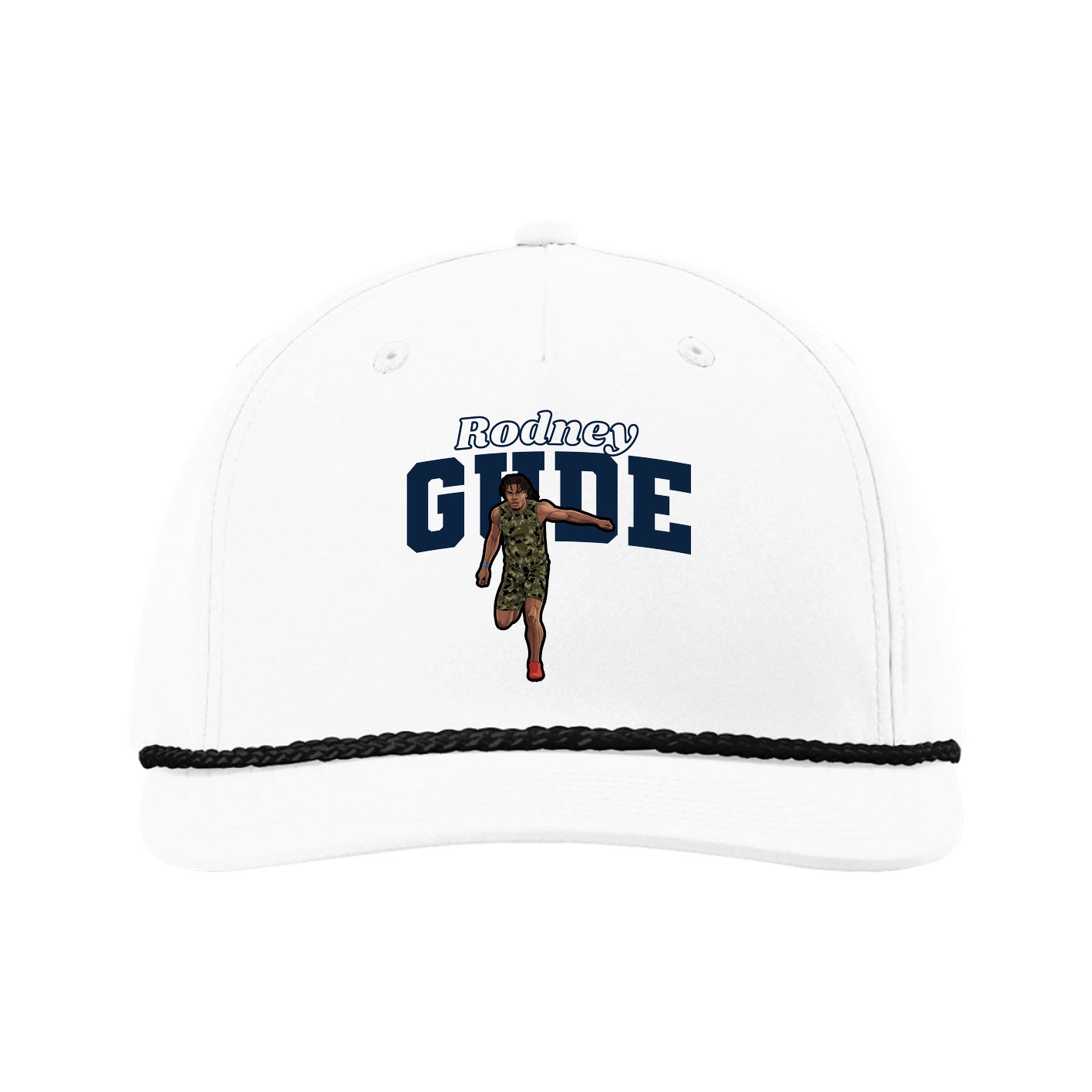 Five-Panel Classic Rope Cap — Name Arch in White