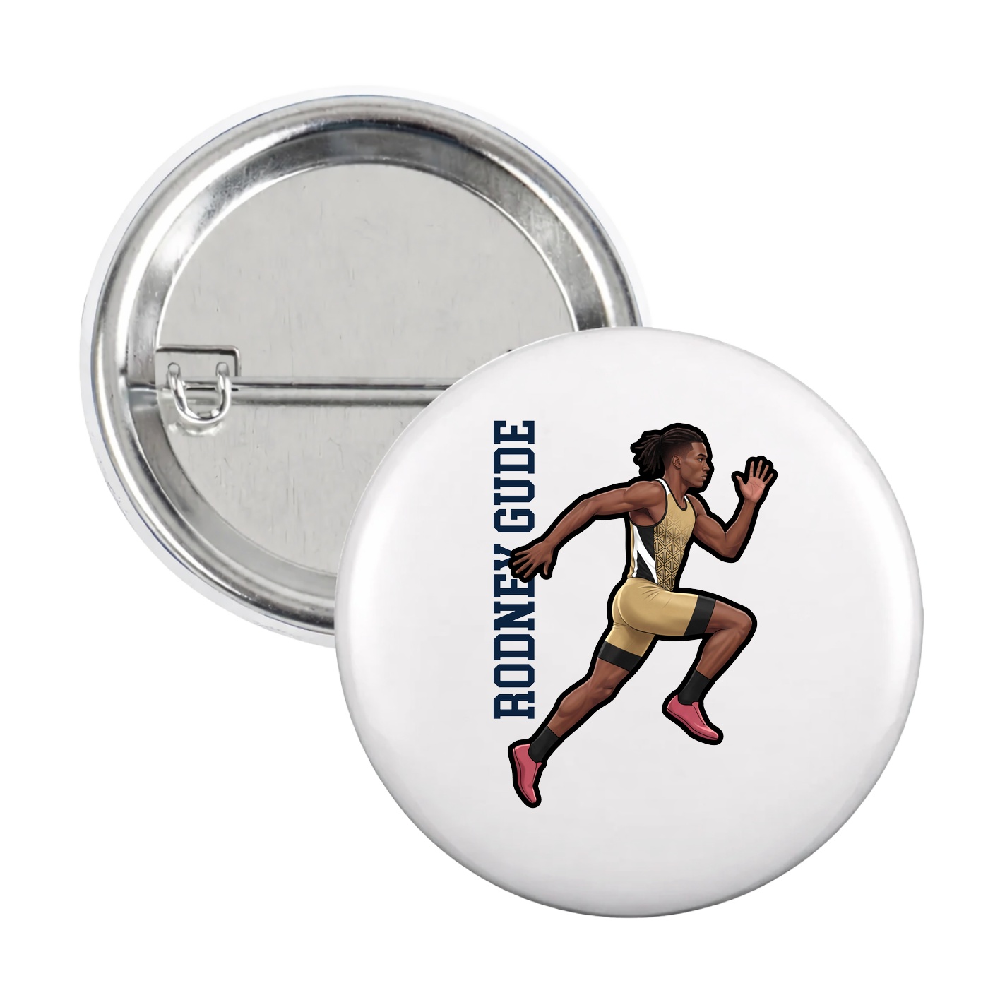 Game Day Button — Name Vertical in White