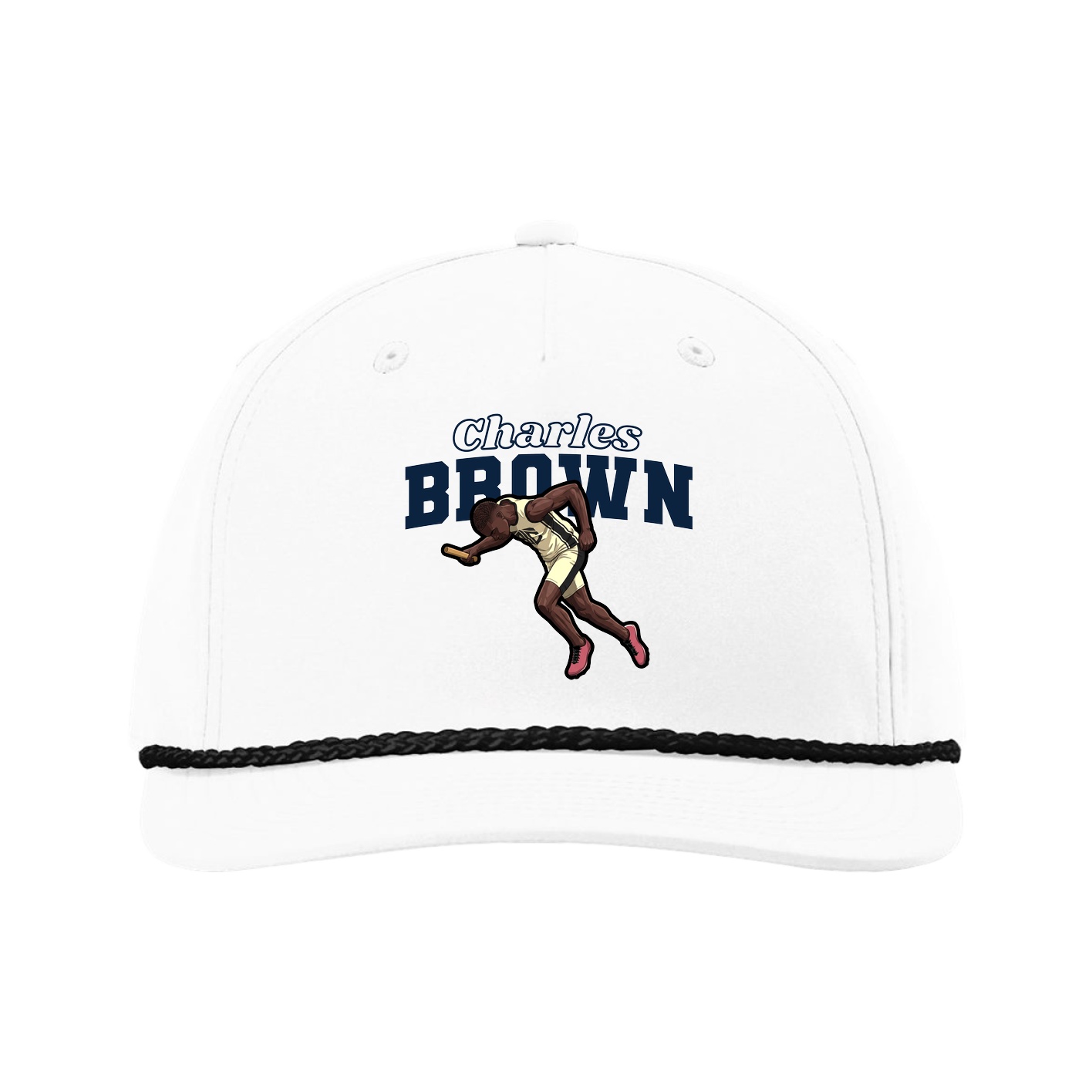 Five-Panel Classic Rope Cap — Name Arch in White