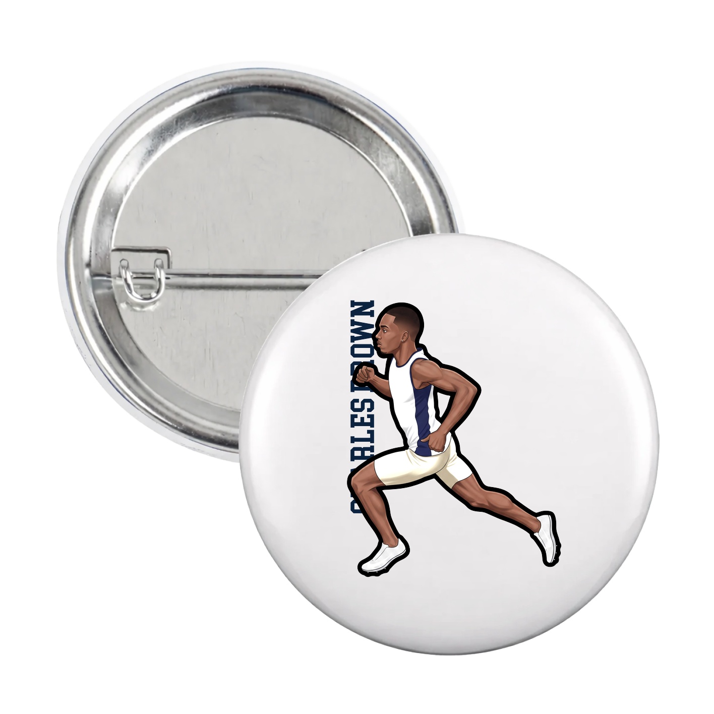 Game Day Button — Name Vertical in White