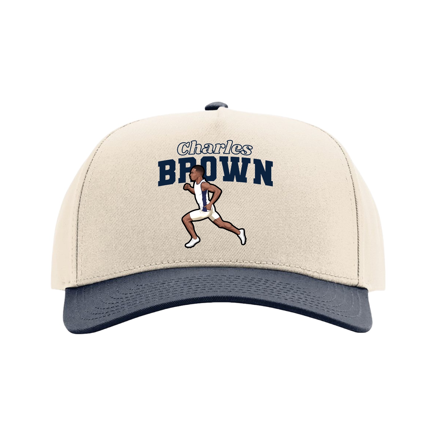 Full Fabric Five-Panel Champ Cap — Name Arch in Cream/Navy