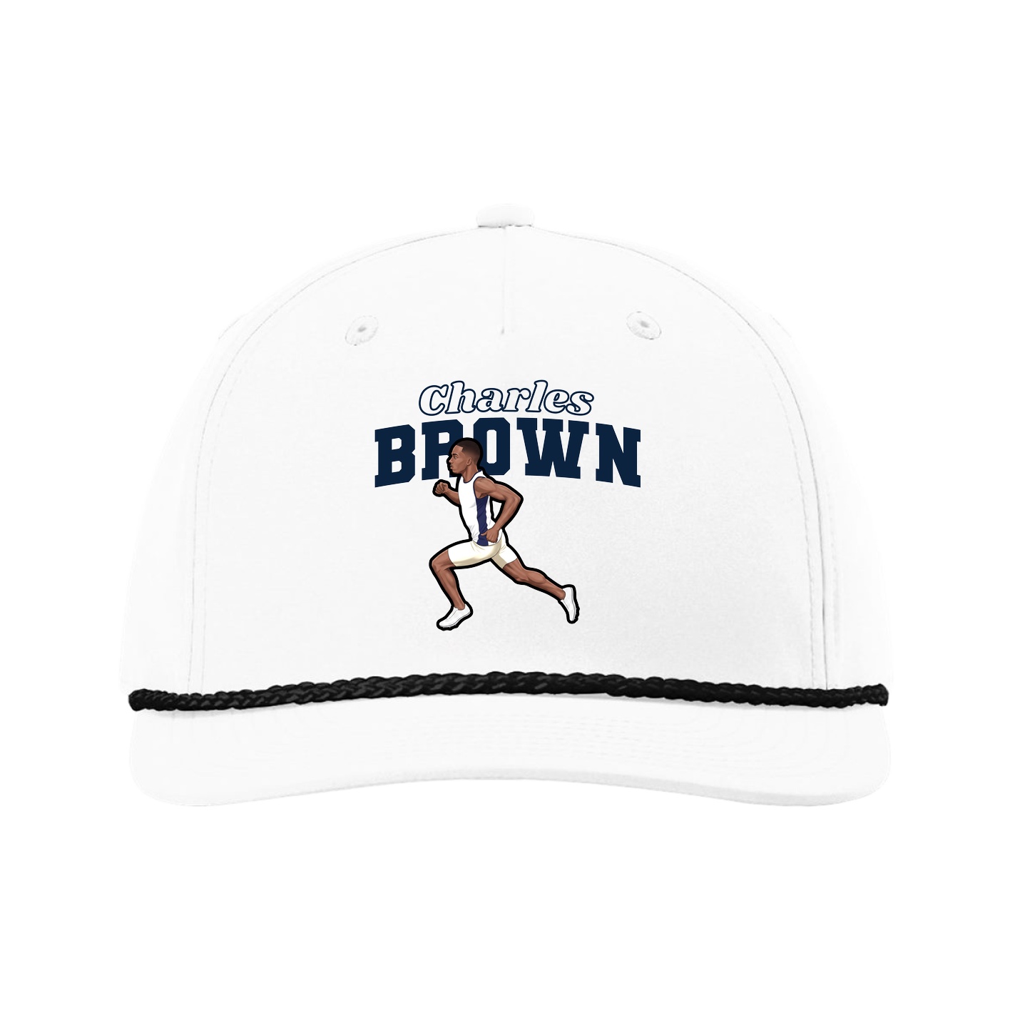 Five-Panel Classic Rope Cap — Name Arch in White