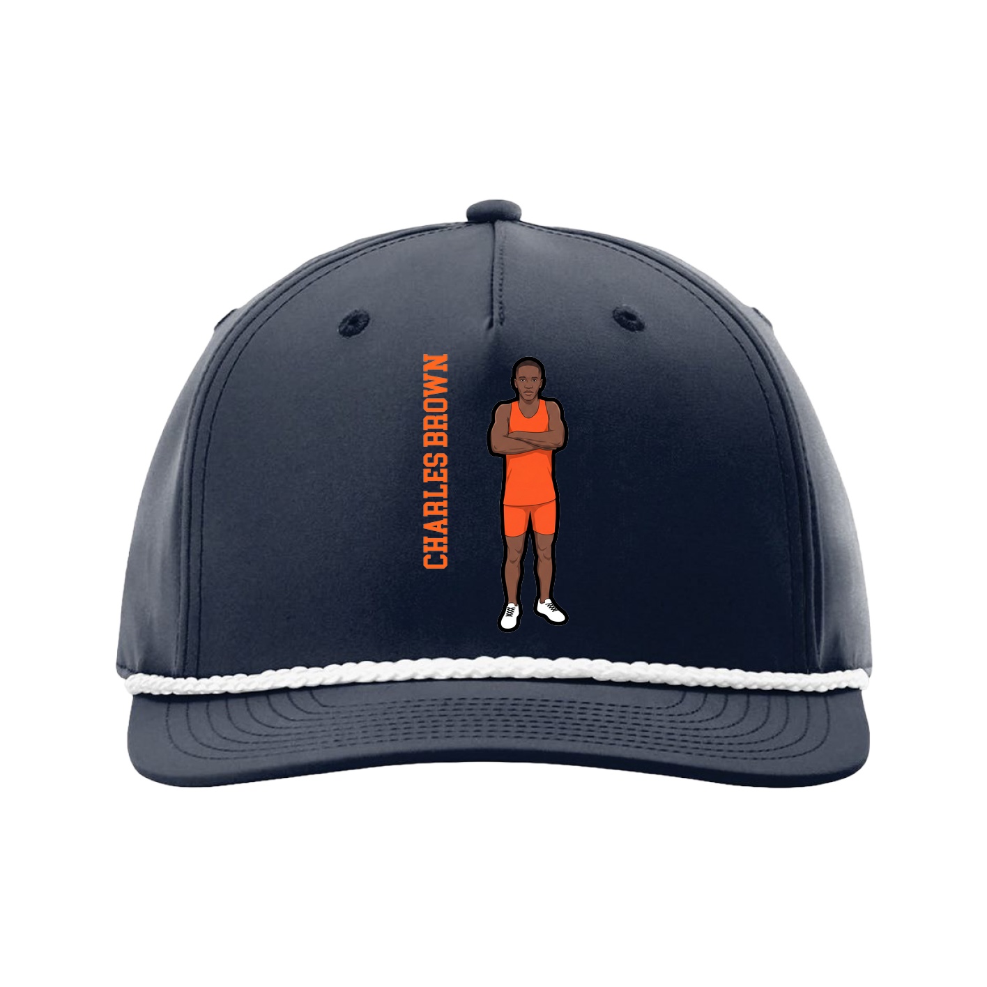 Five-Panel Classic Rope Cap — Name Vertical in Navy