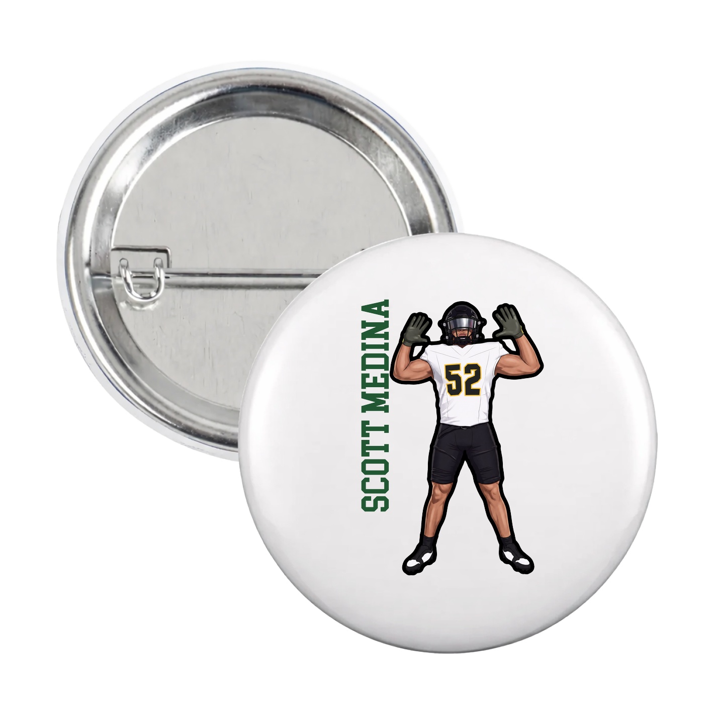 Game Day Button — Name Vertical in White