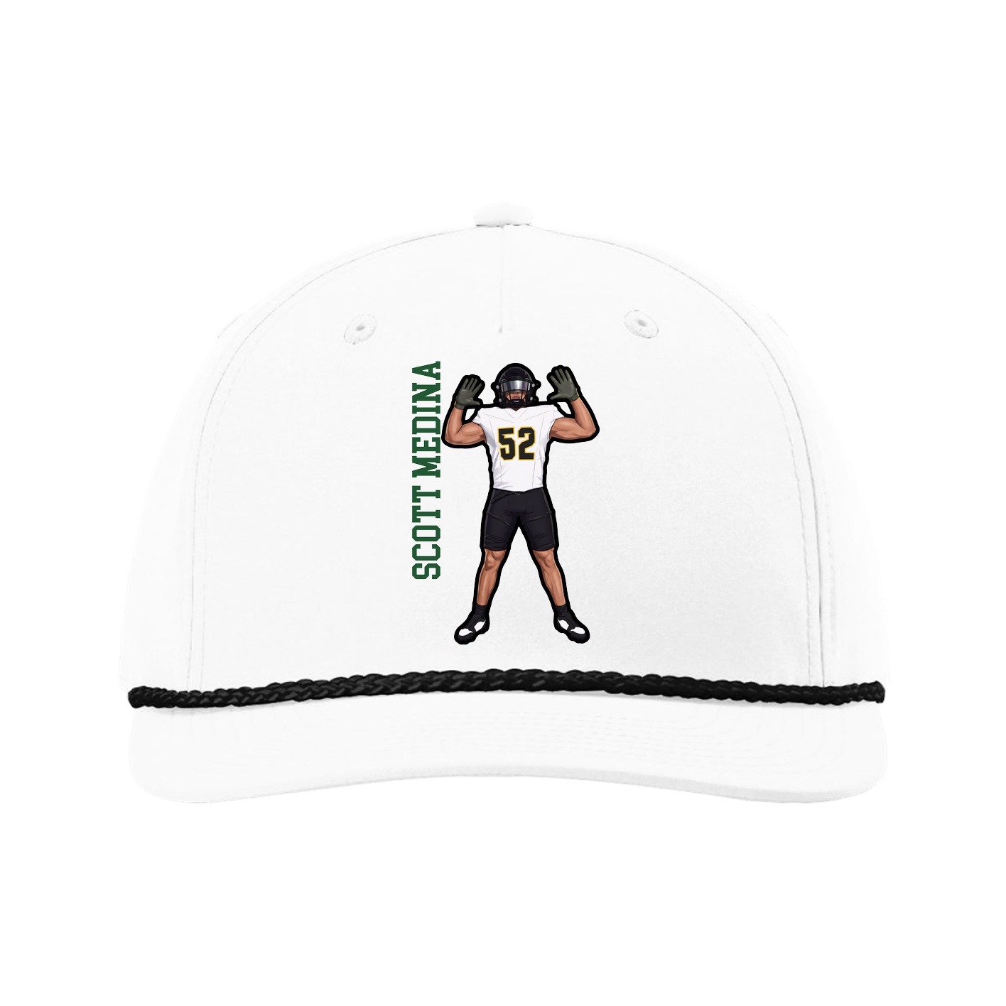 Five-Panel Classic Rope Cap — Name Vertical in White