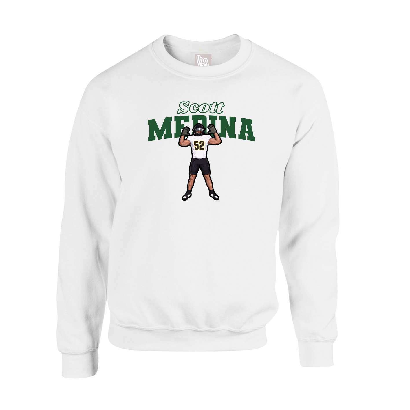 Fleece Crew — Name Arch in White