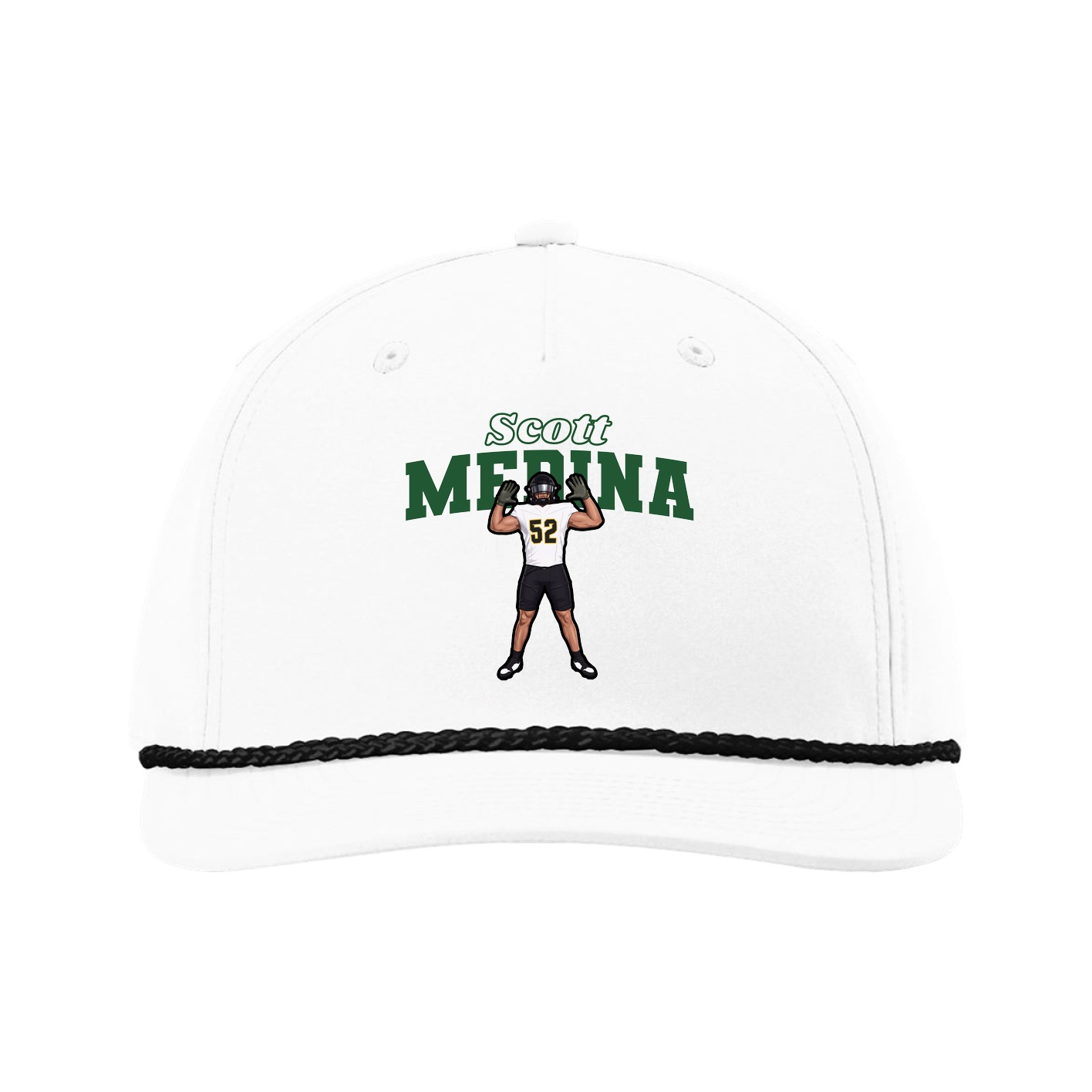 Five-Panel Classic Rope Cap — Name Arch in White