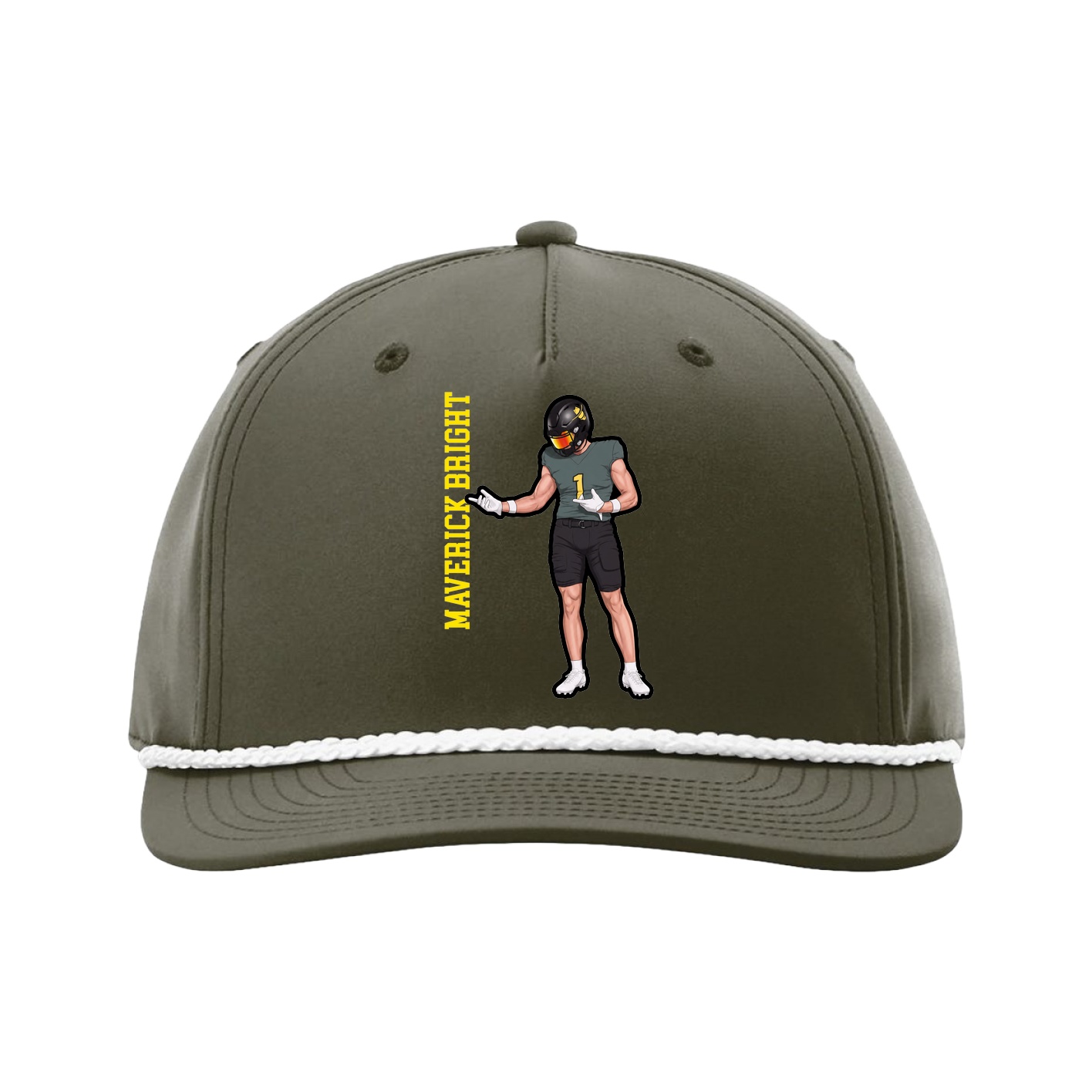Five-Panel Classic Rope Cap — Name Vertical in Green