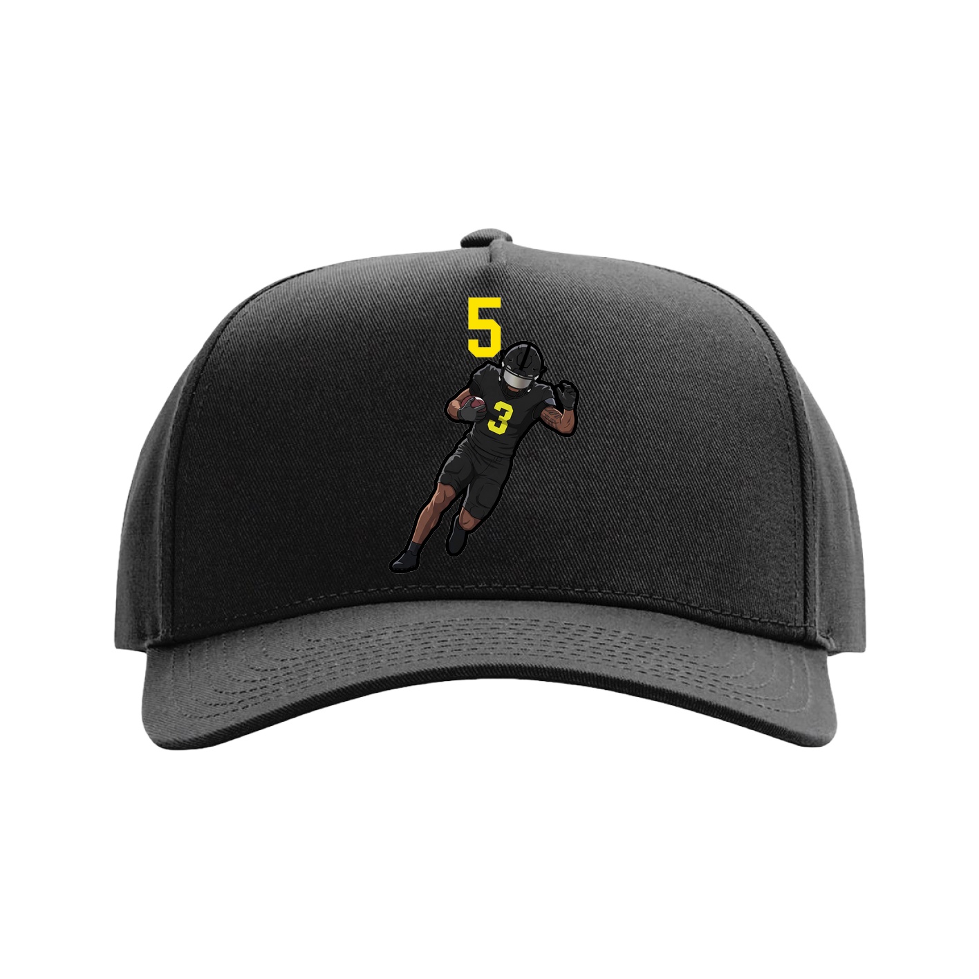 Full Fabric Five-Panel Champ Cap — Number Top in Black