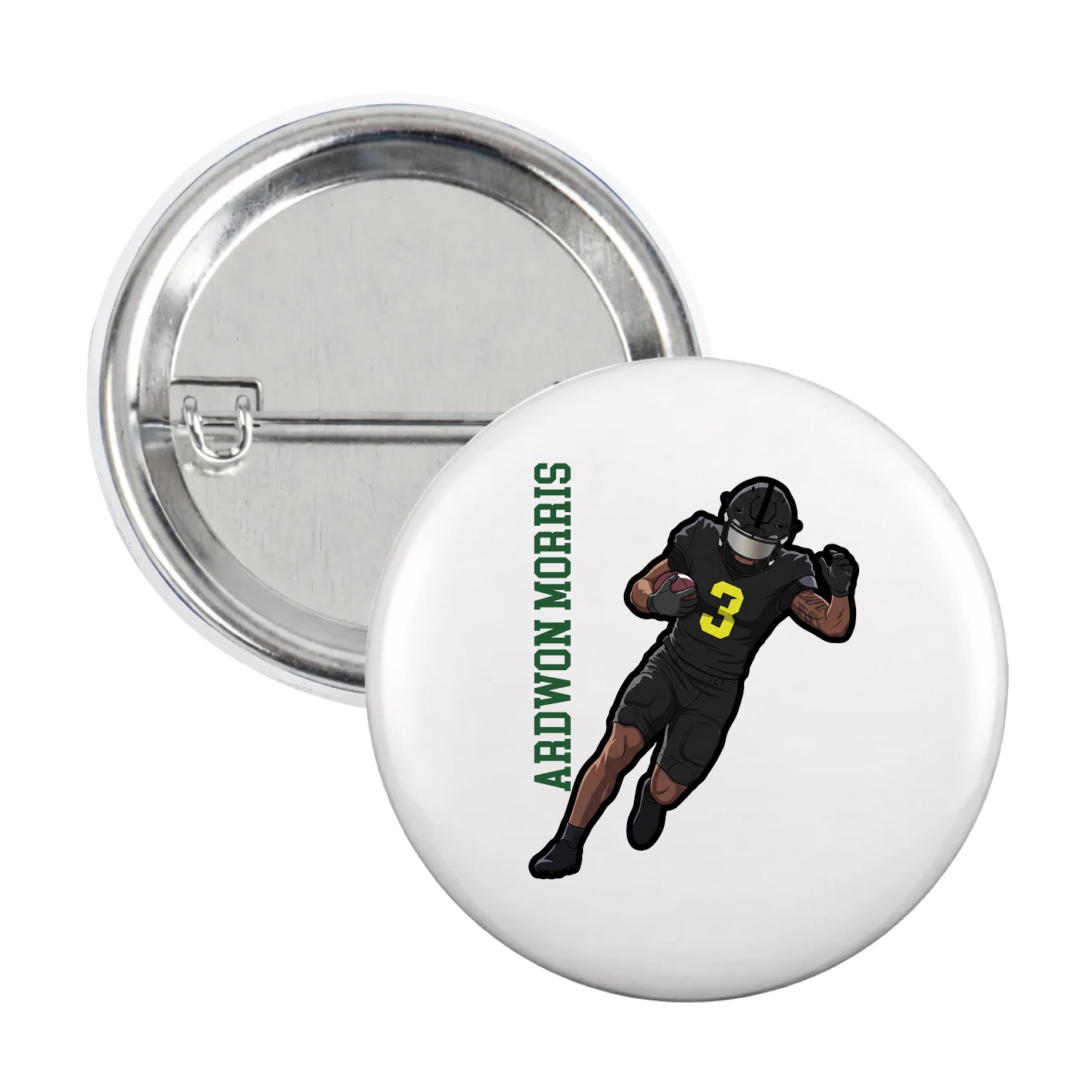 Game Day Button — Name Vertical in White