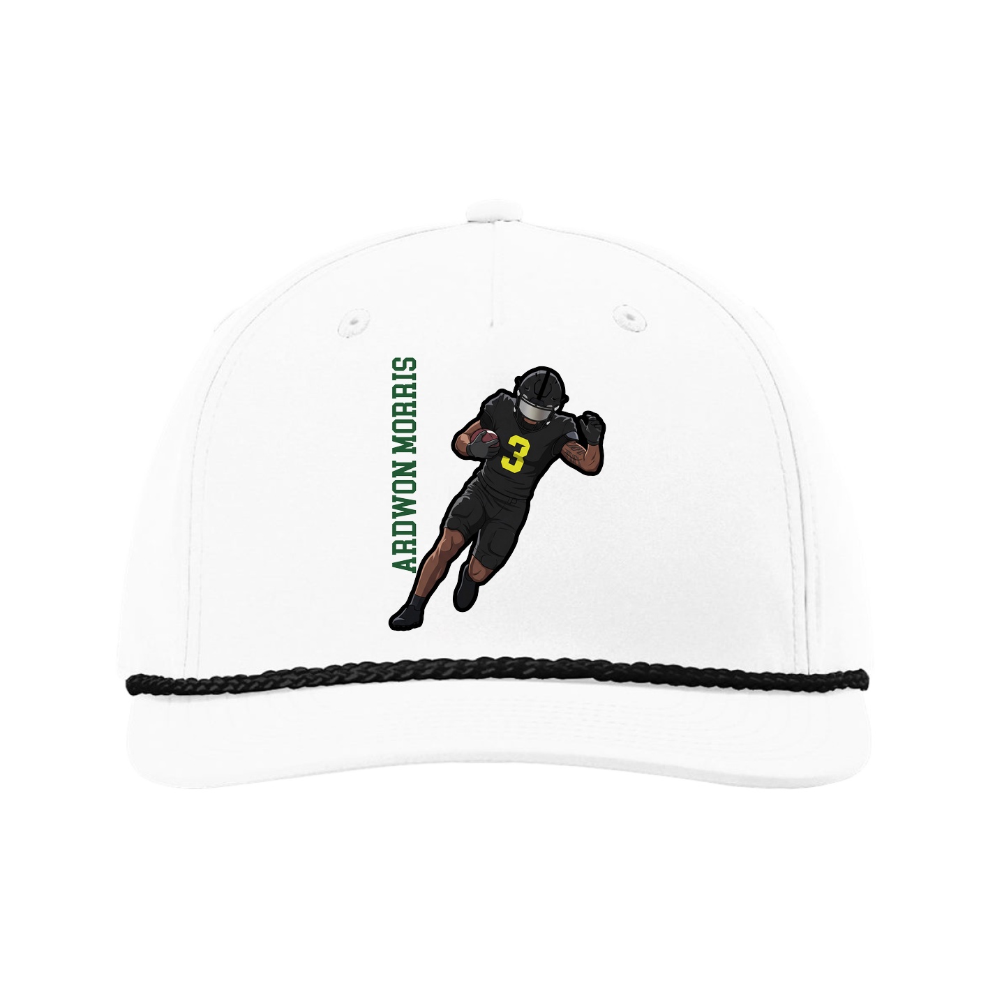 Five-Panel Classic Rope Cap — Name Vertical in White