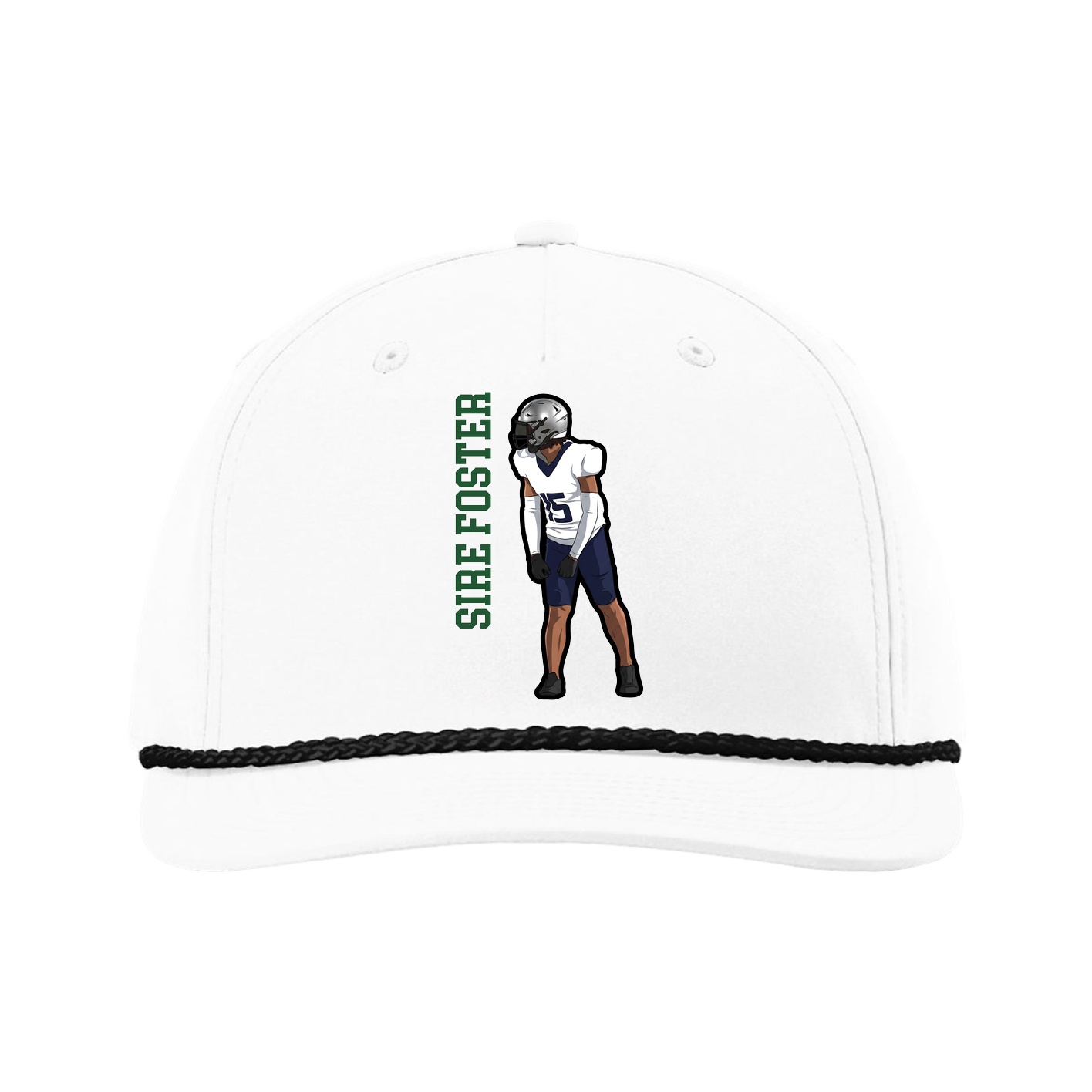 Five-Panel Classic Rope Cap — Name Vertical in White
