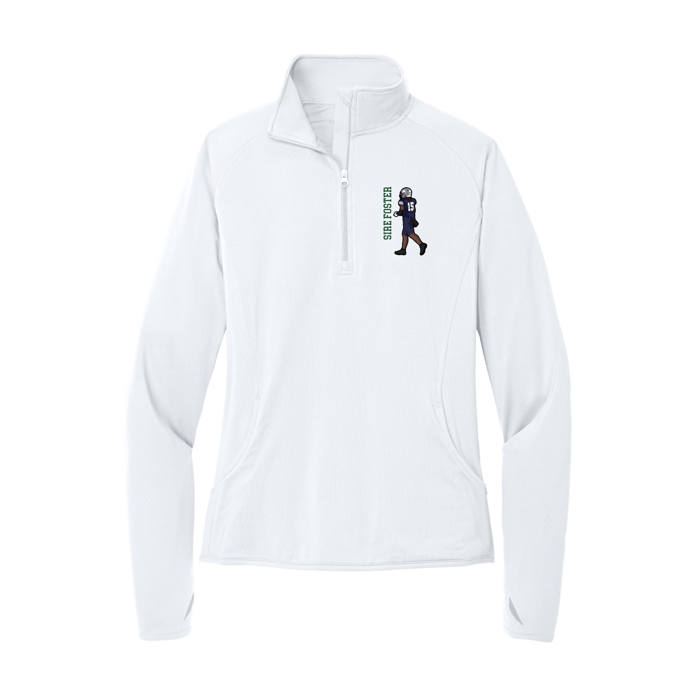 Women's Q-Zip Pullover — Name Vertical in White