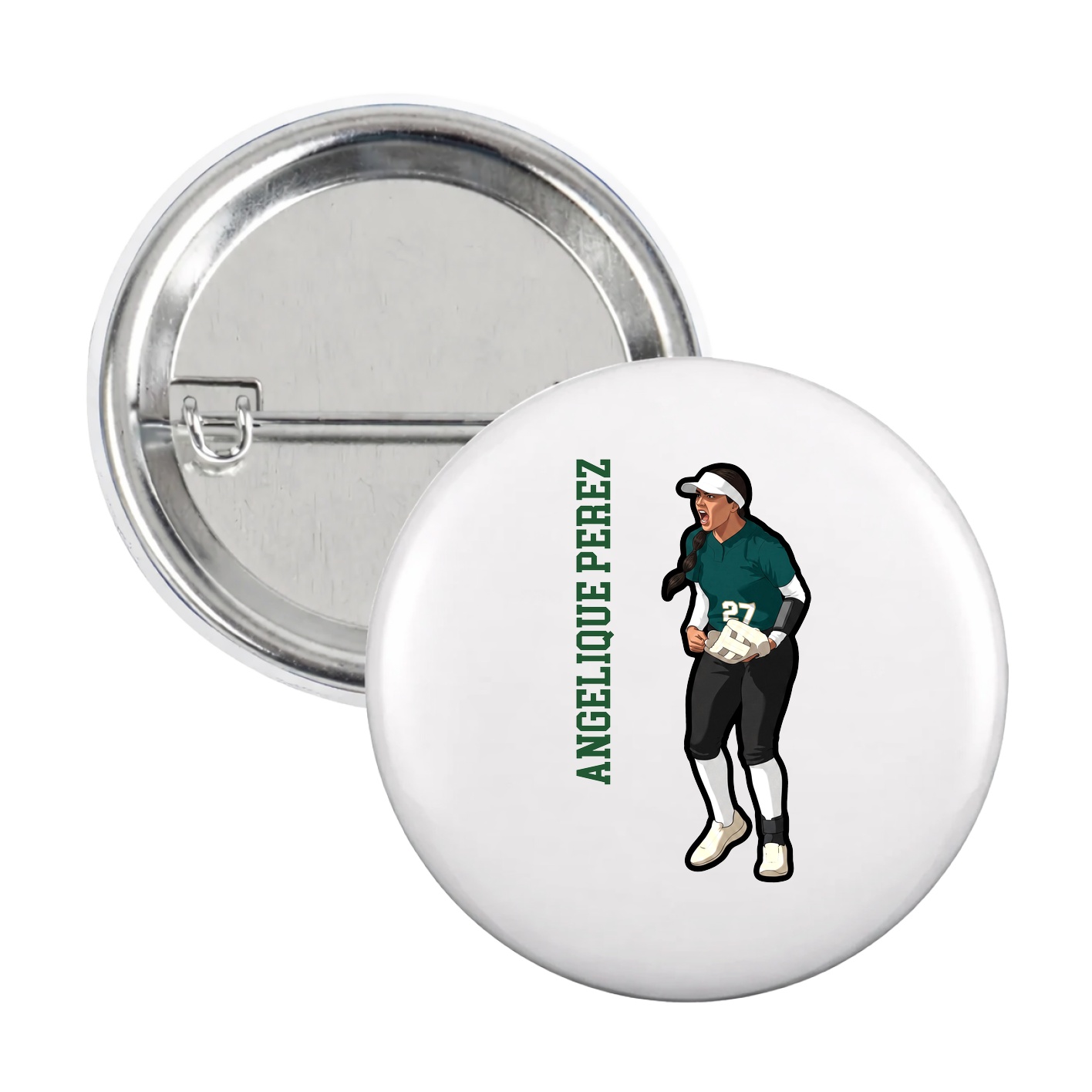 Game Day Button — Name Vertical in White