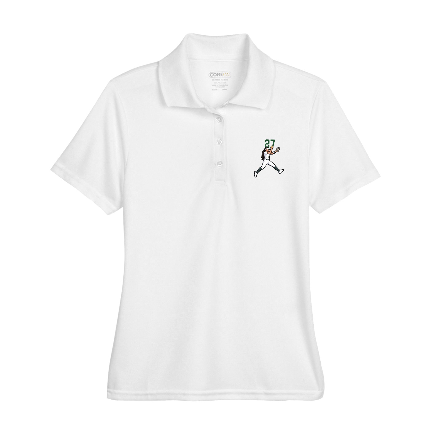 Womens Performance Polo — Number Top in White