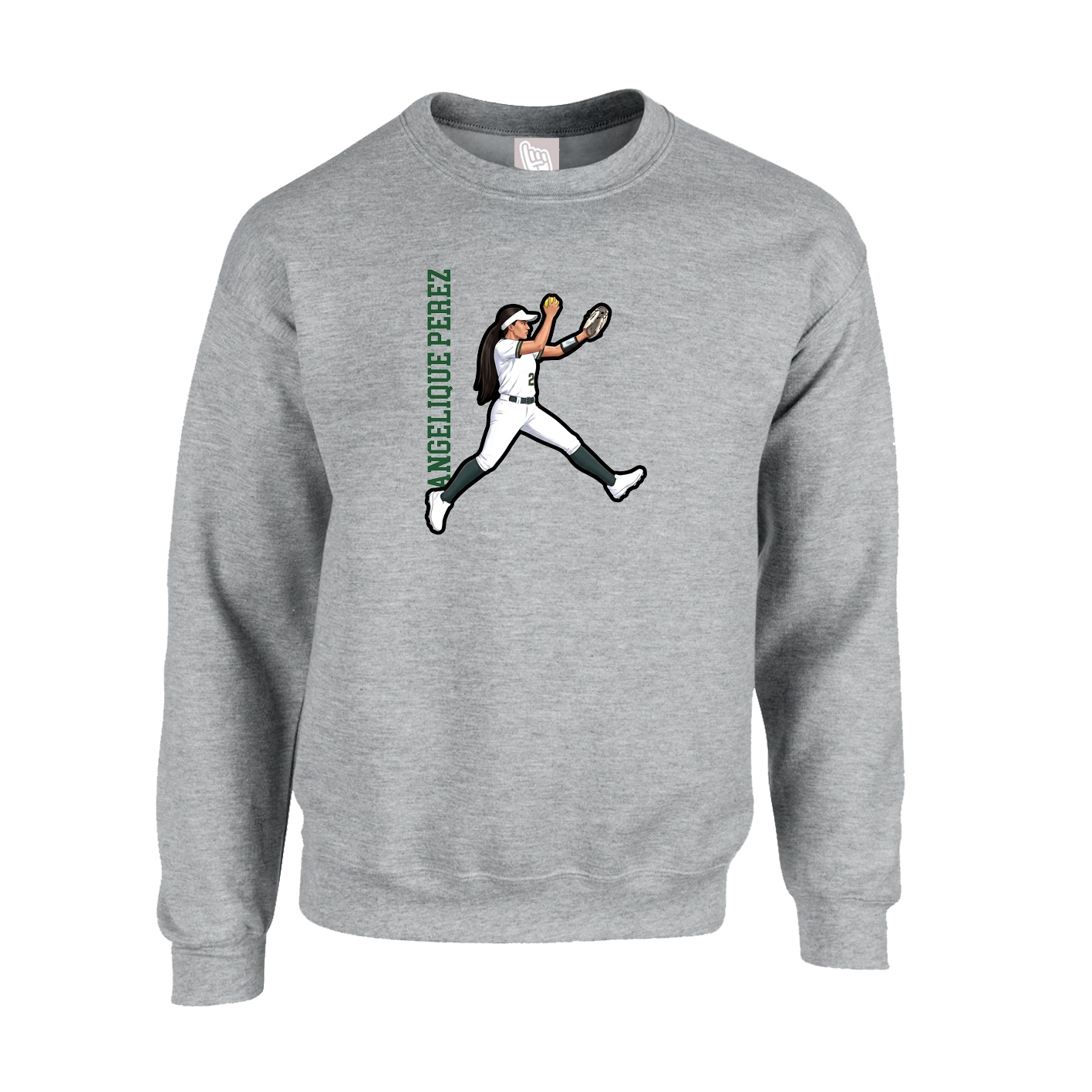 Fleece Crew — Name Vertical in Grey