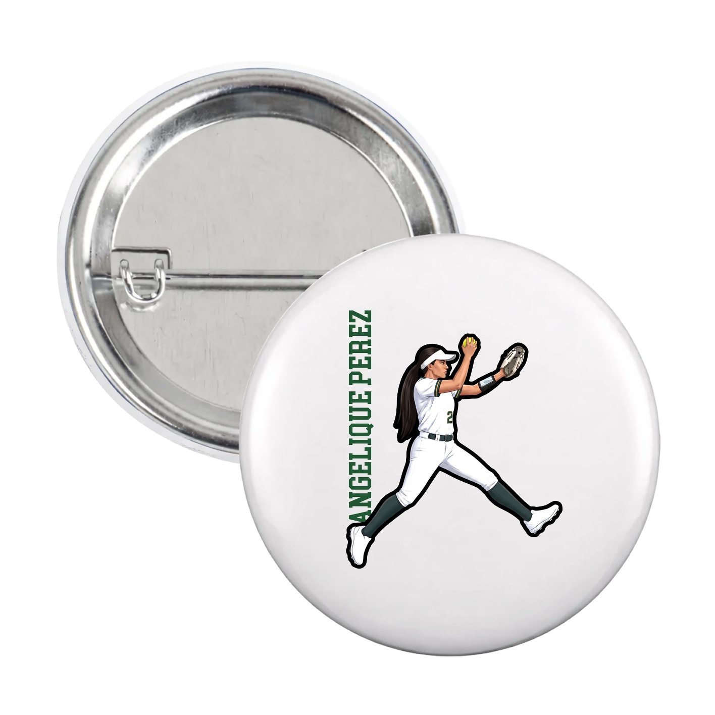 Game Day Button — Name Vertical in White