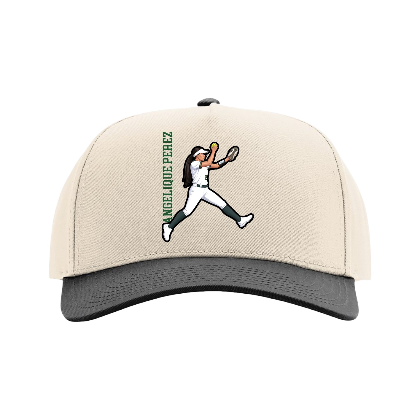 Full Fabric Five-Panel Champ Cap — Name Vertical in Cream/Black