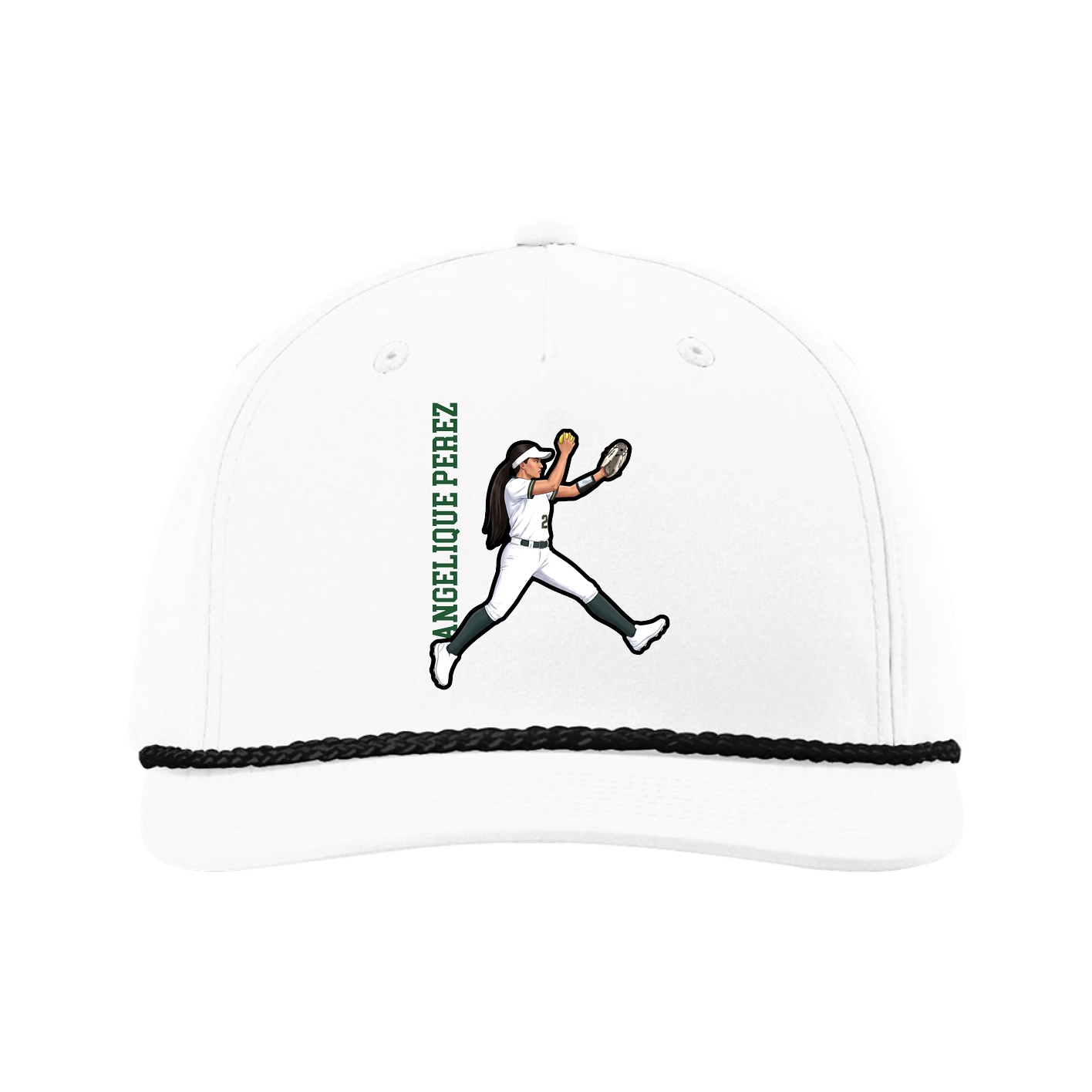 Five-Panel Classic Rope Cap — Name Vertical in White
